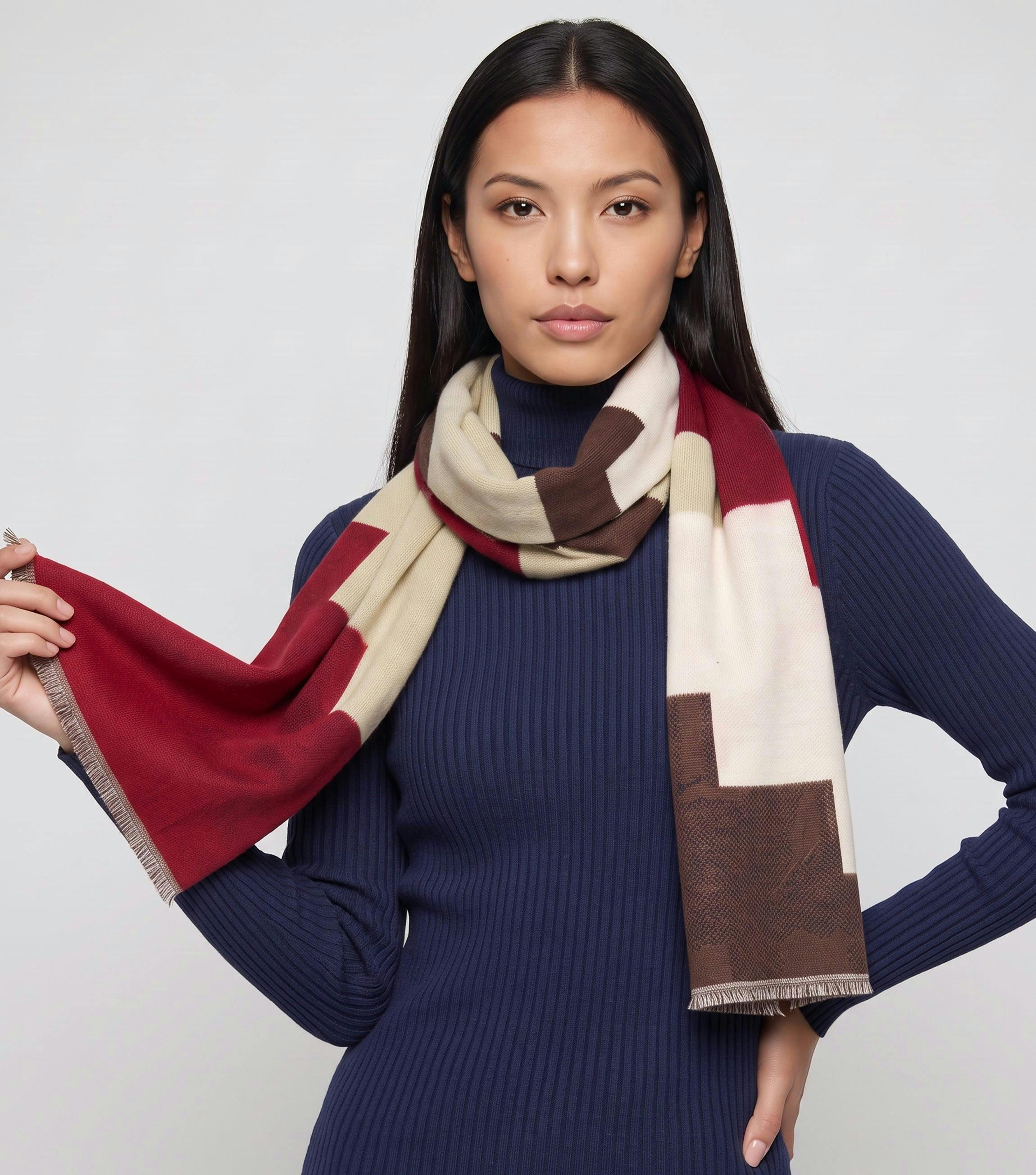Multi Ladies Abstract Geometric Print Scarf , view 2 of 3