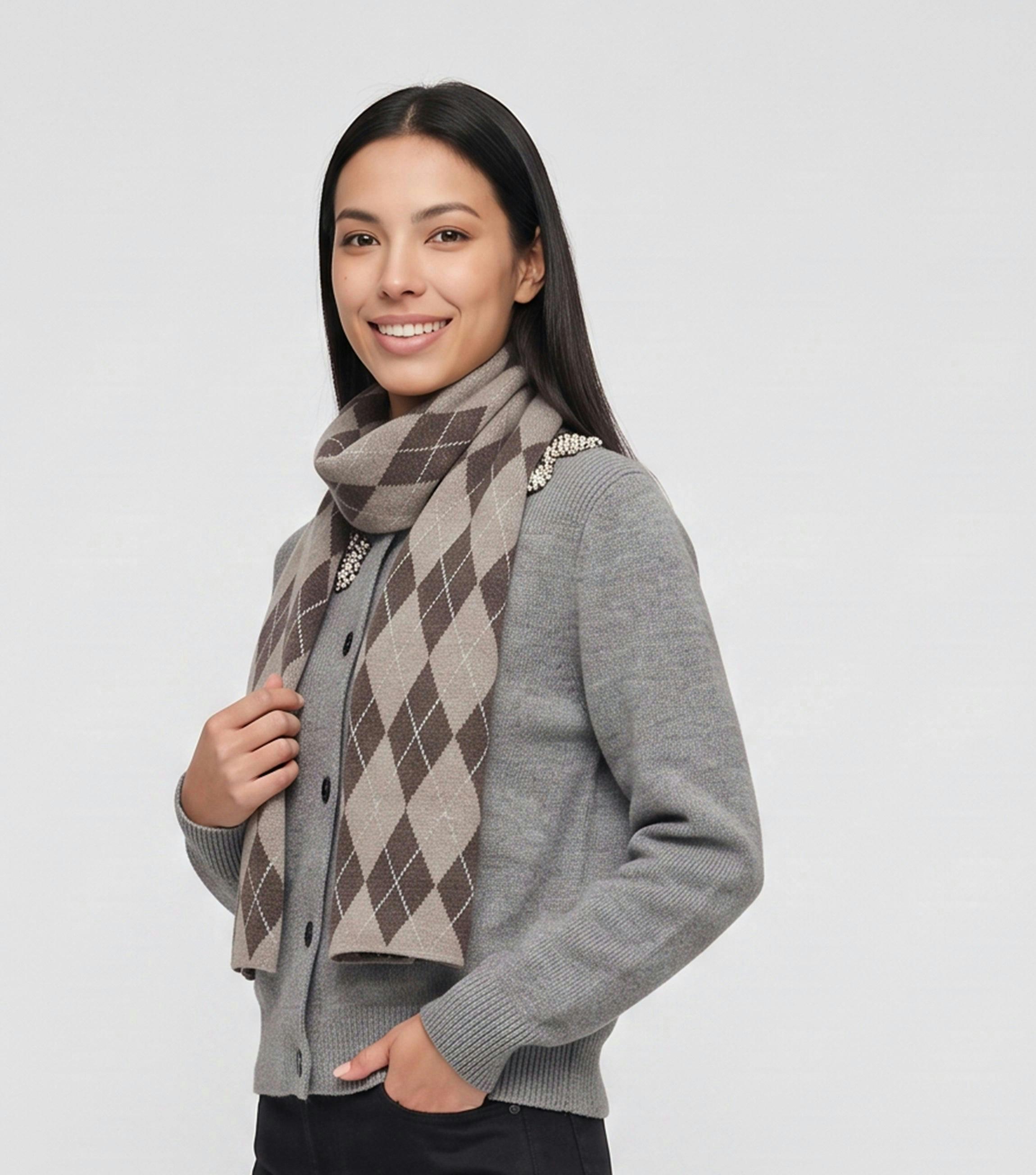 Multi Ladies Argyle Print Scarf , view 2 of 3