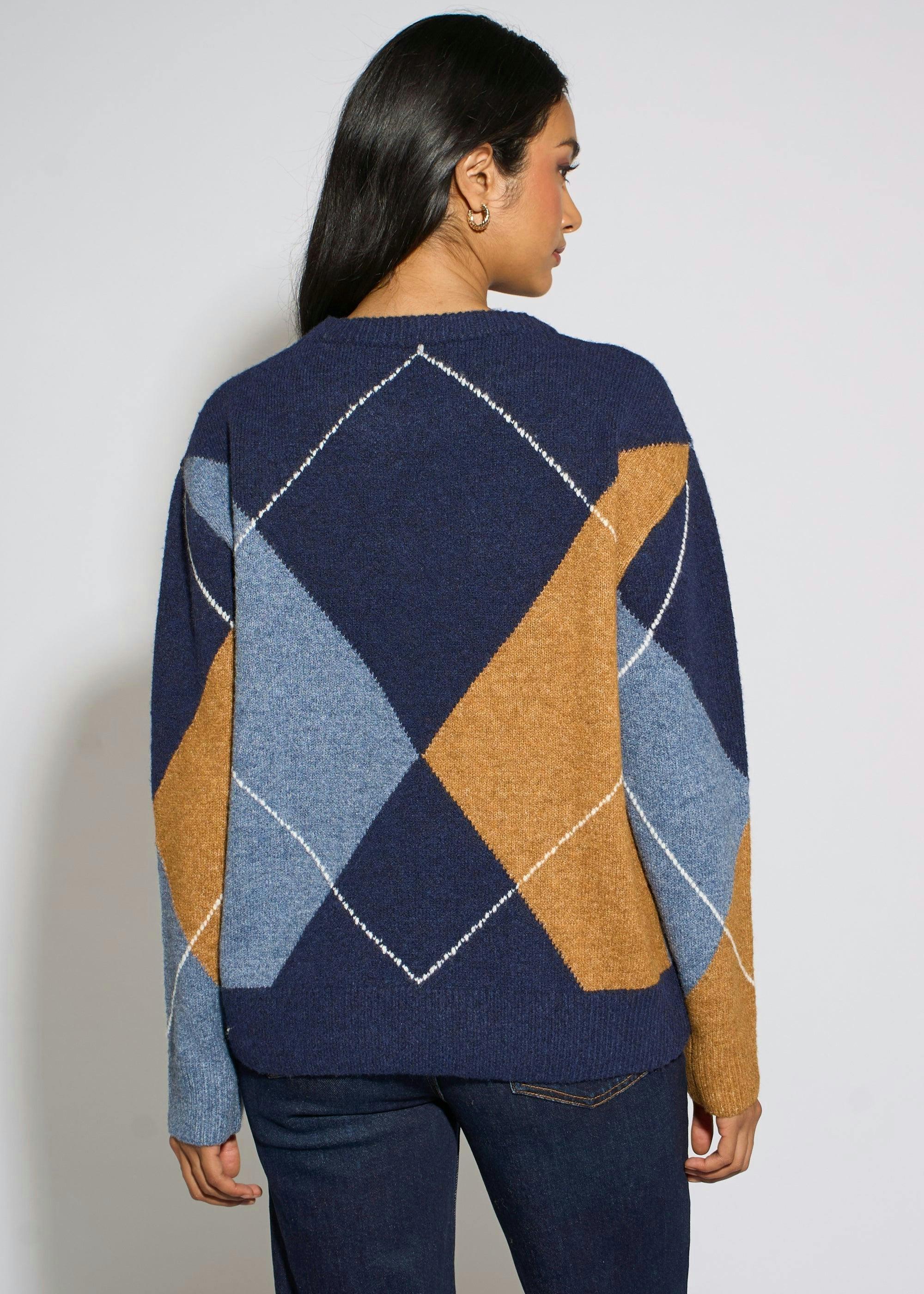 Navy Argyle Long Sleeve Jumper , view 2 of 4