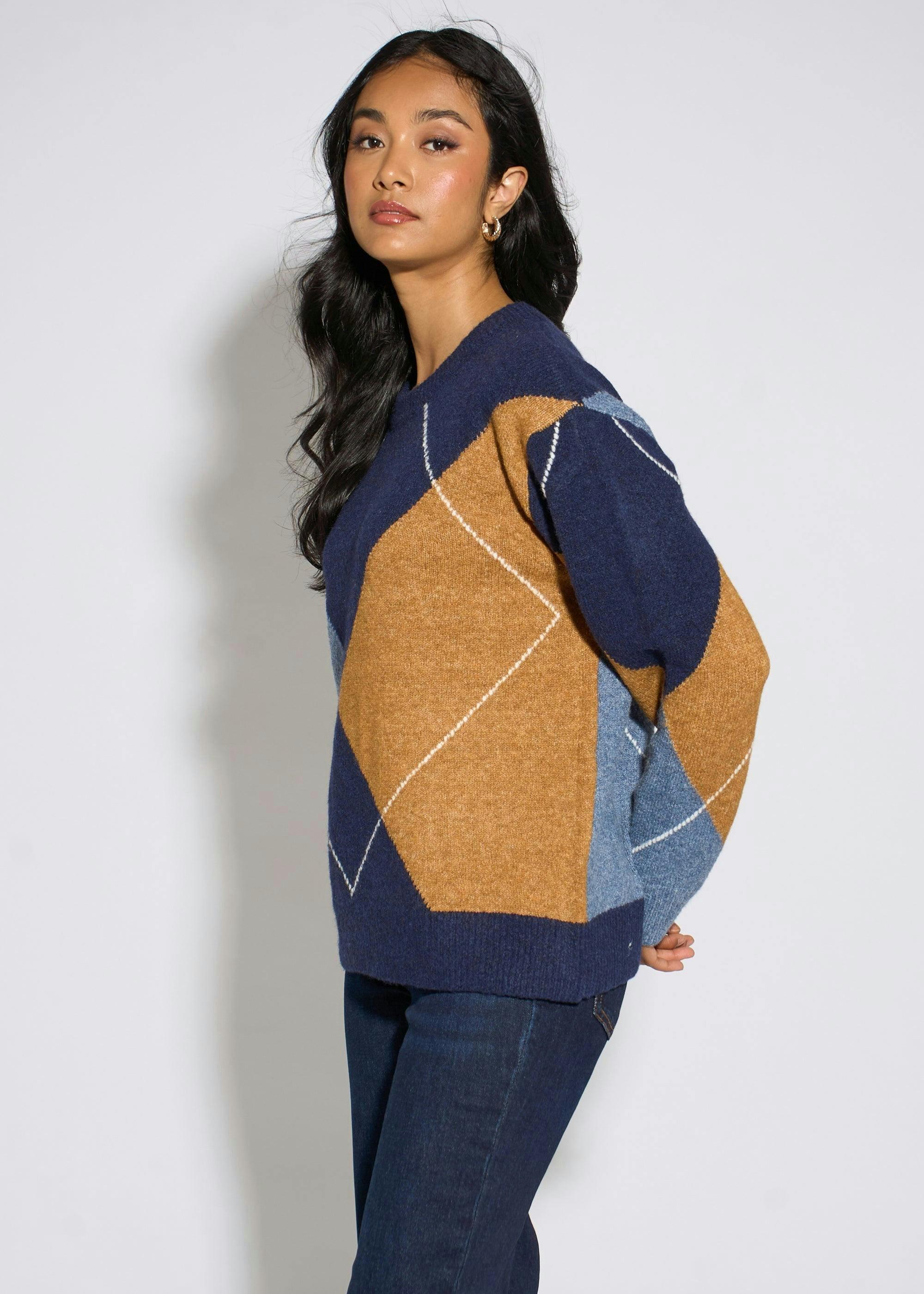 Navy Argyle Long Sleeve Jumper , view 4 of 4