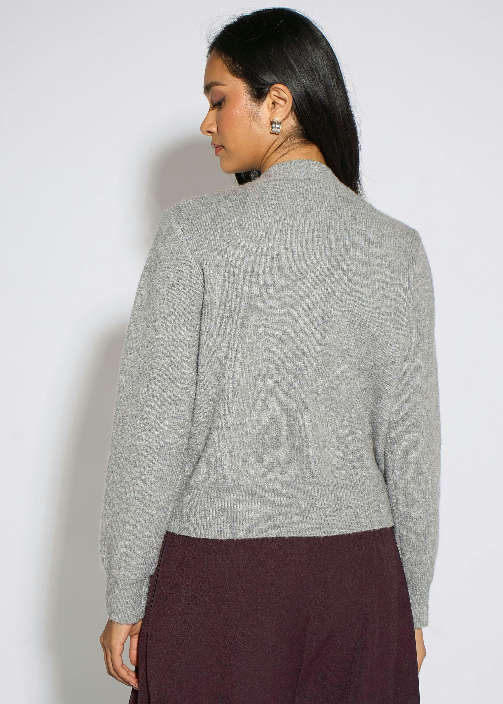 Grey Marl Diamante Embedded Knit Cardigan , view 2 of 4
