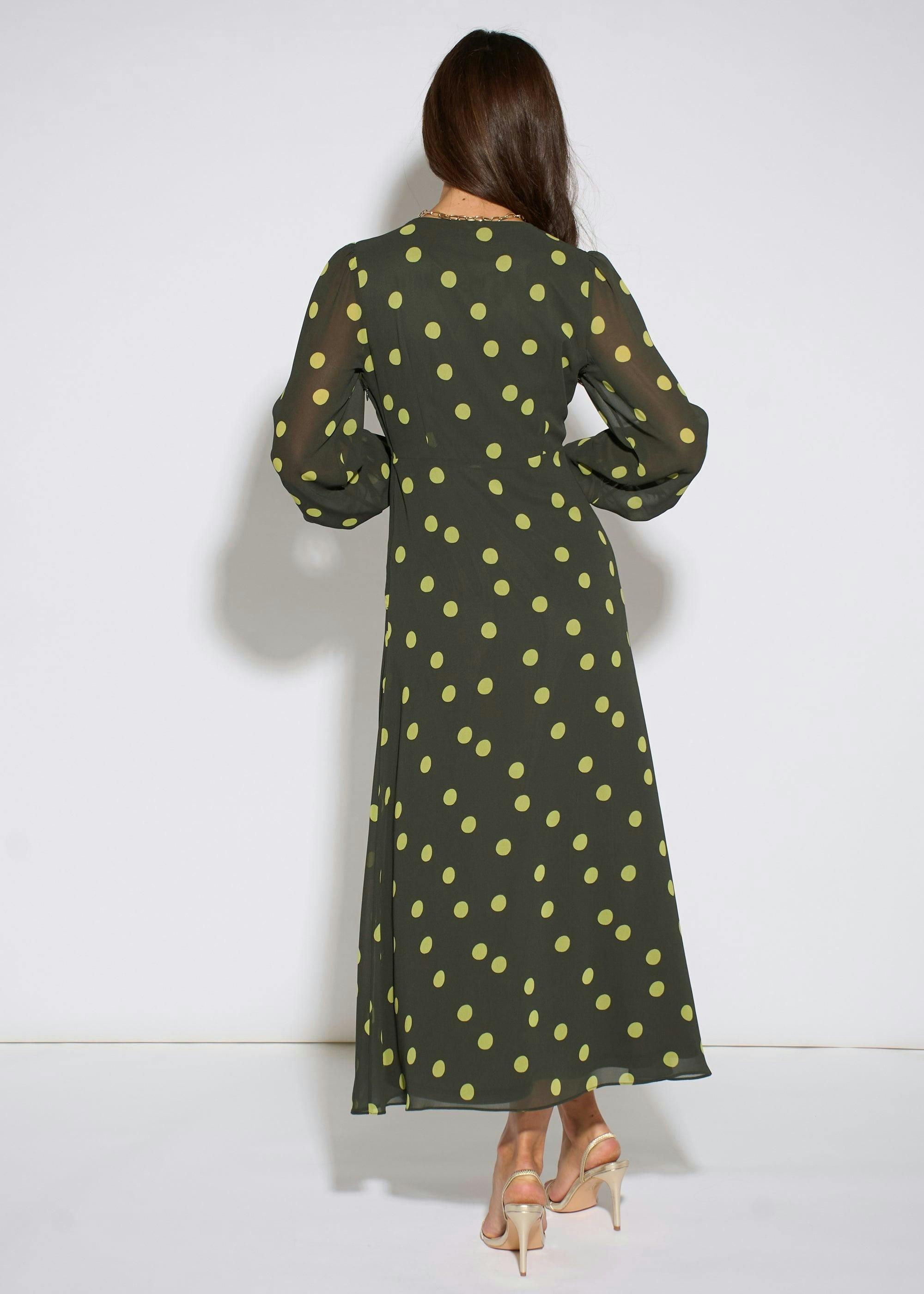 Green Lime Spot V Neck Midi Dress , view 4 of 4