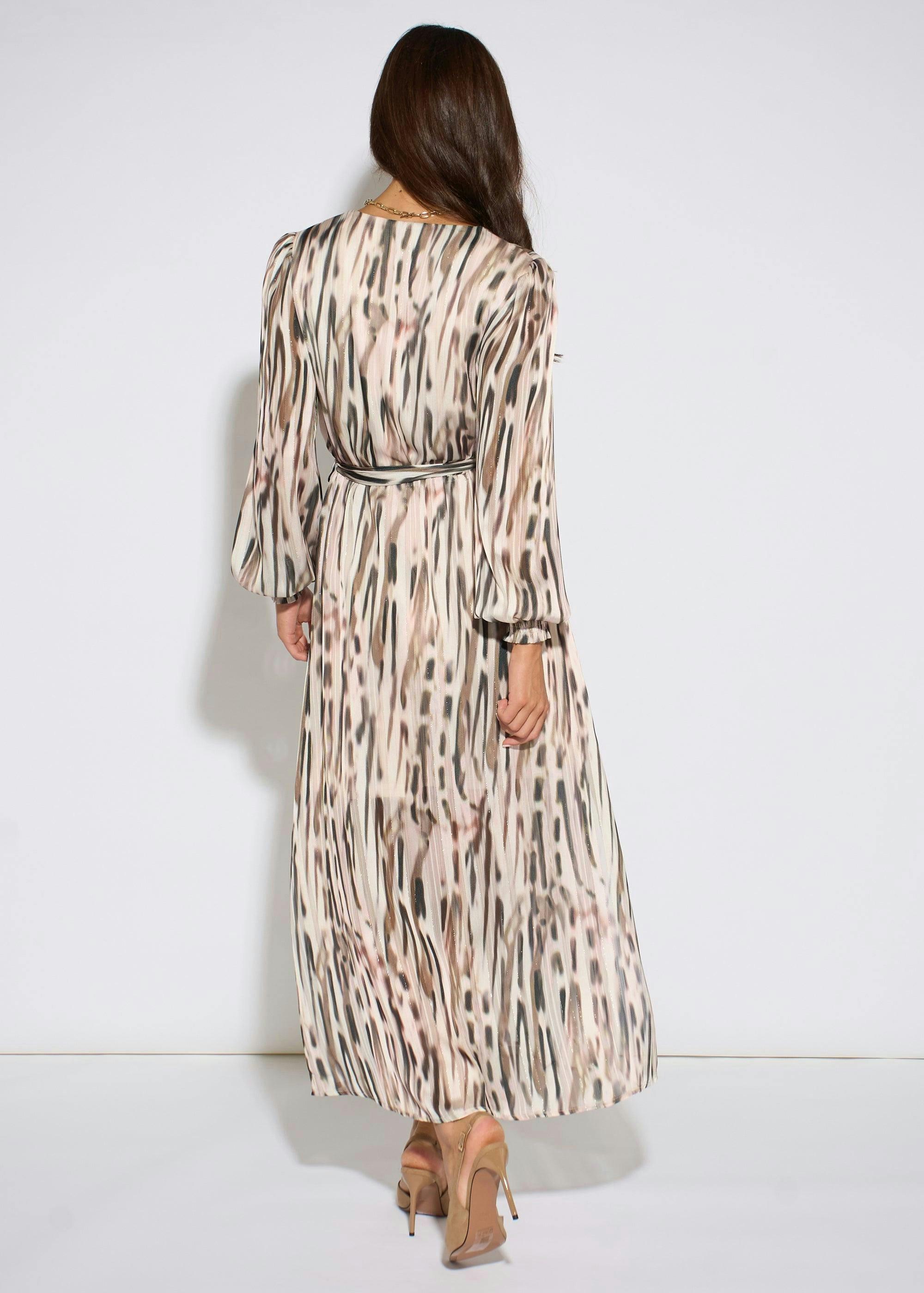 Off White Animal Print Sparkle Wrap Front Midi Dress , view 2 of 4