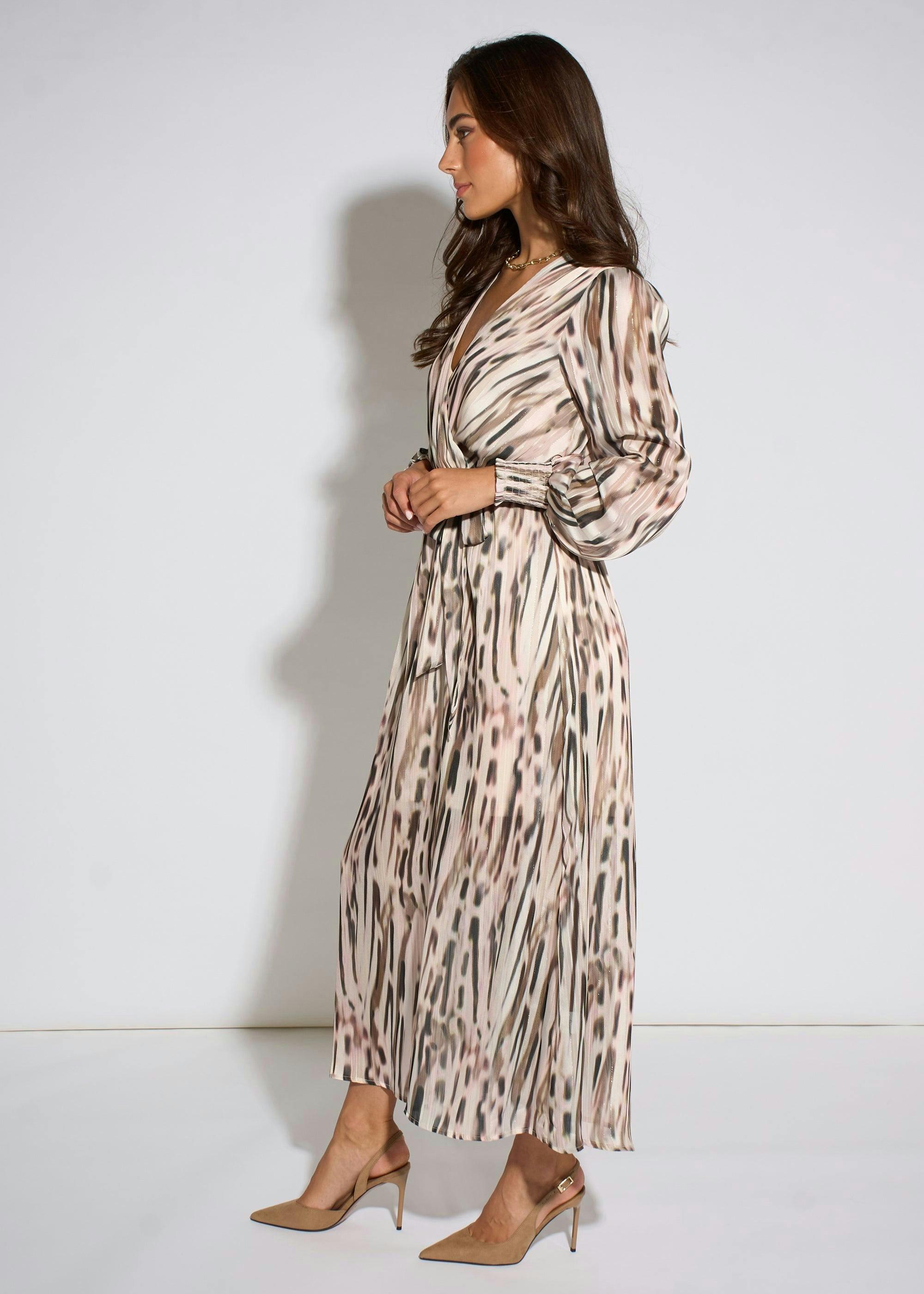 Off White Animal Print Sparkle Wrap Front Midi Dress , view 4 of 4