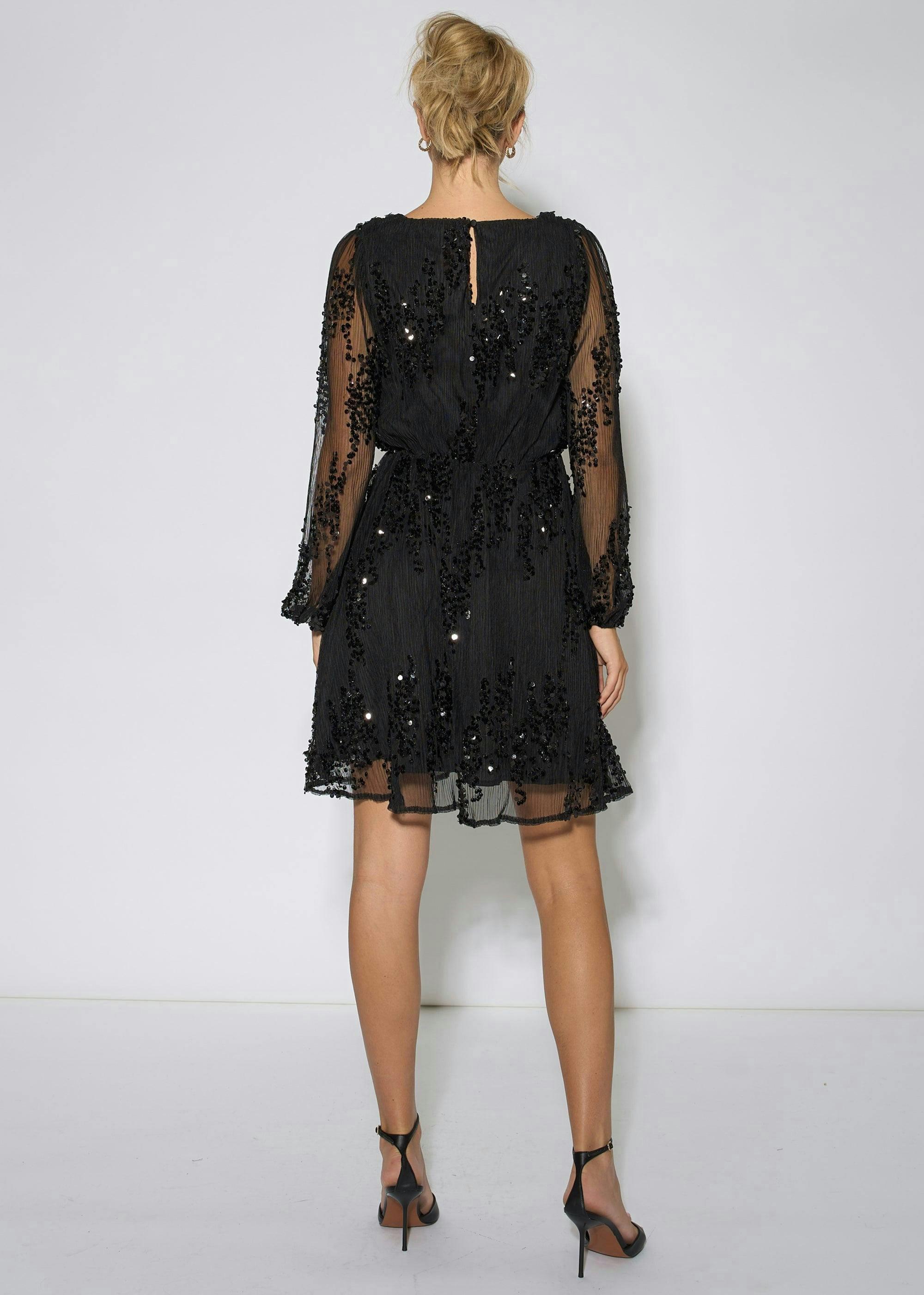 Black Sequin Floral V Neck Mini Dress , view 2 of 4