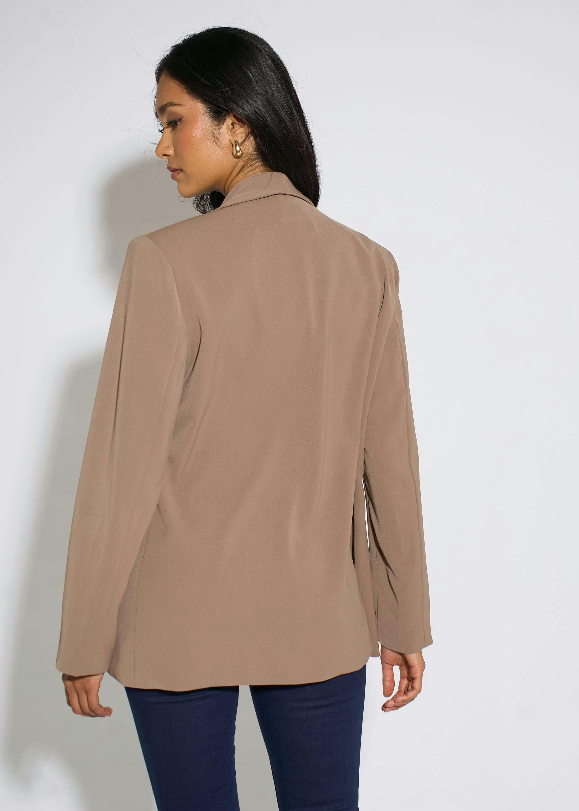 Mocha Contrast Sleeve Edge To Edge Blazer , view 2 of 4
