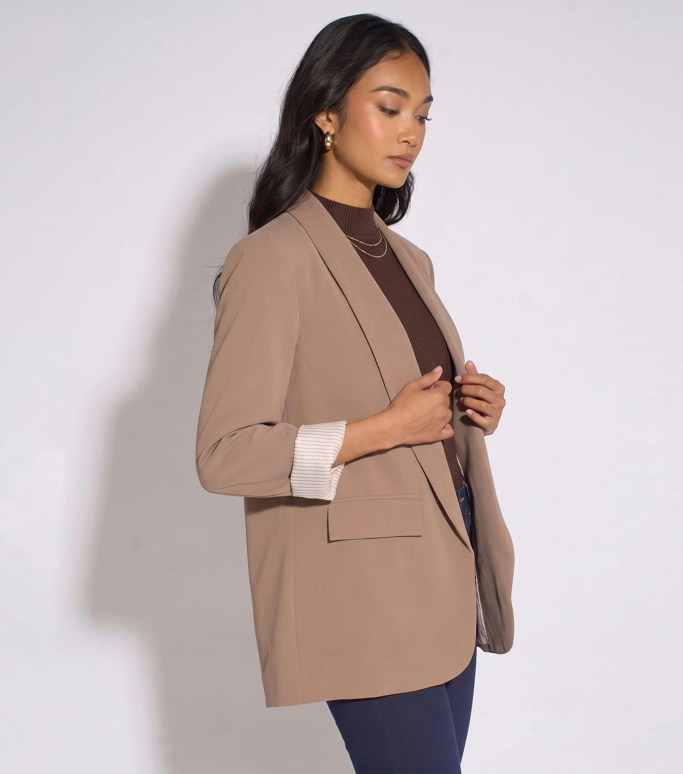 Mocha Contrast Sleeve Edge To Edge Blazer , view 4 of 4
