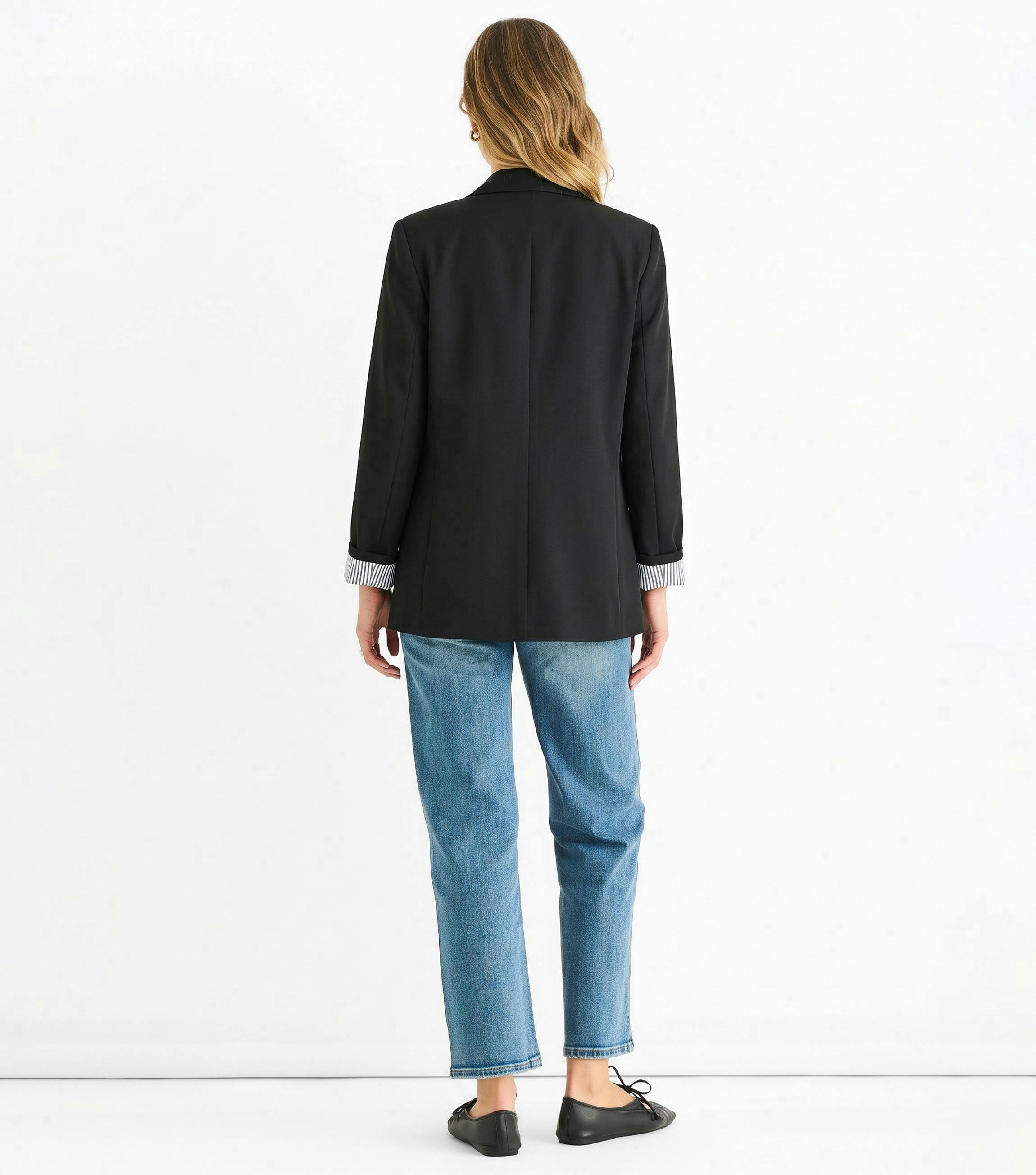 Black Contrast Sleeve Edge To Edge Blazer , view 2 of 4