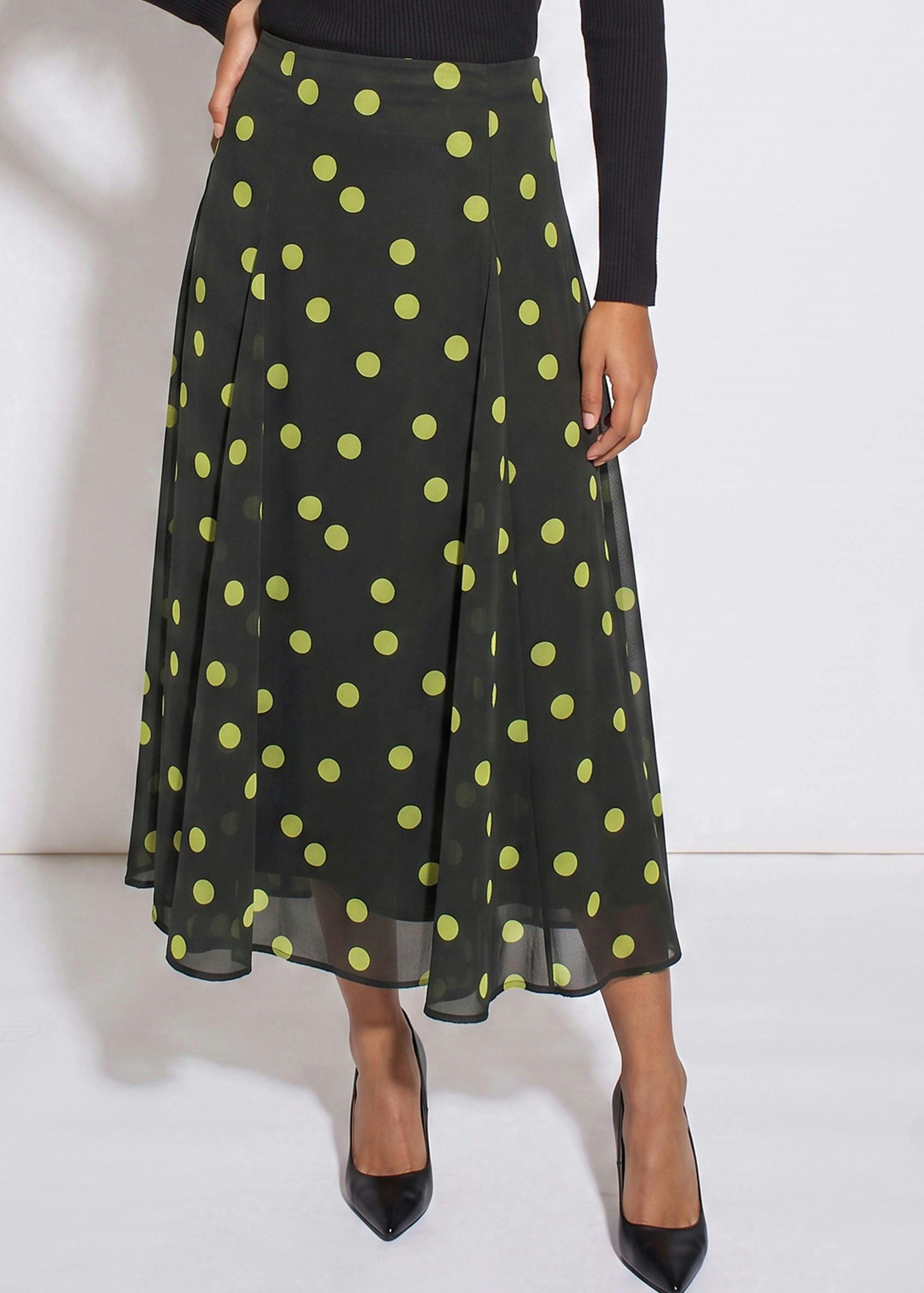 Green Lime Spot Satin Godet Midi Skirt , view 3 of 4