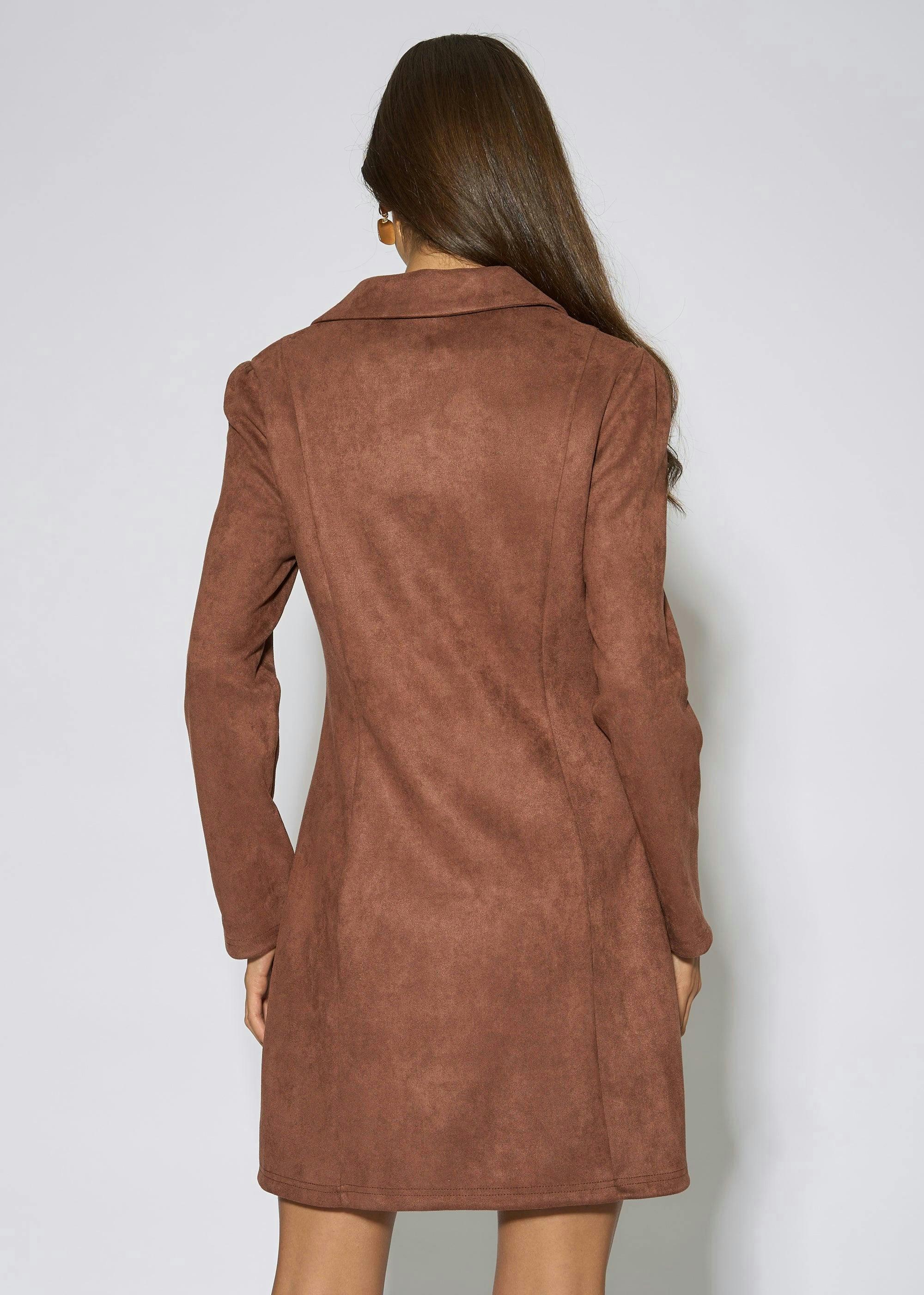 Brown Faux Suede Zip Front Mini Dress | Clarks UK
