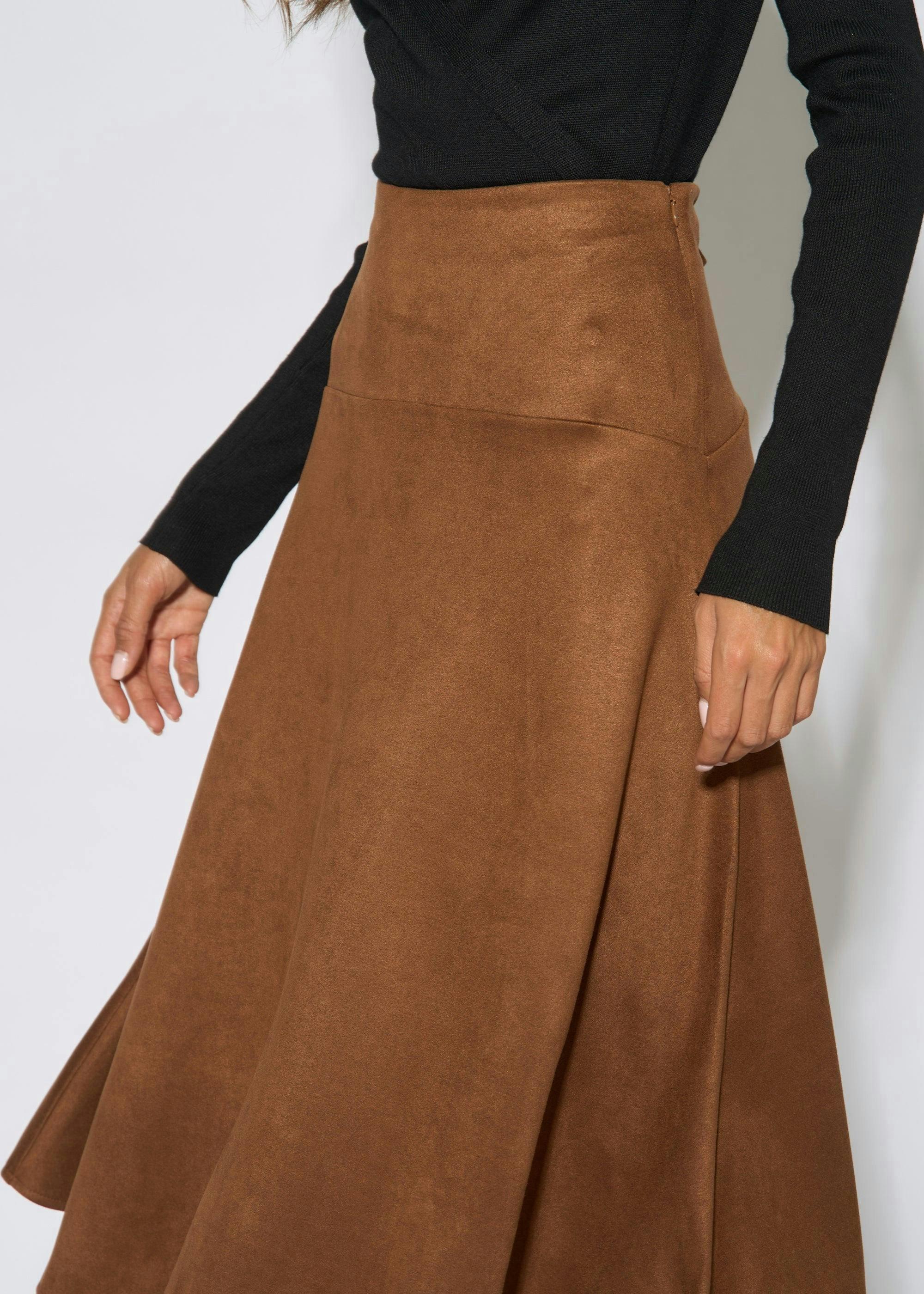 Tan Suede A Line Midi Skirt , view 3 of 4