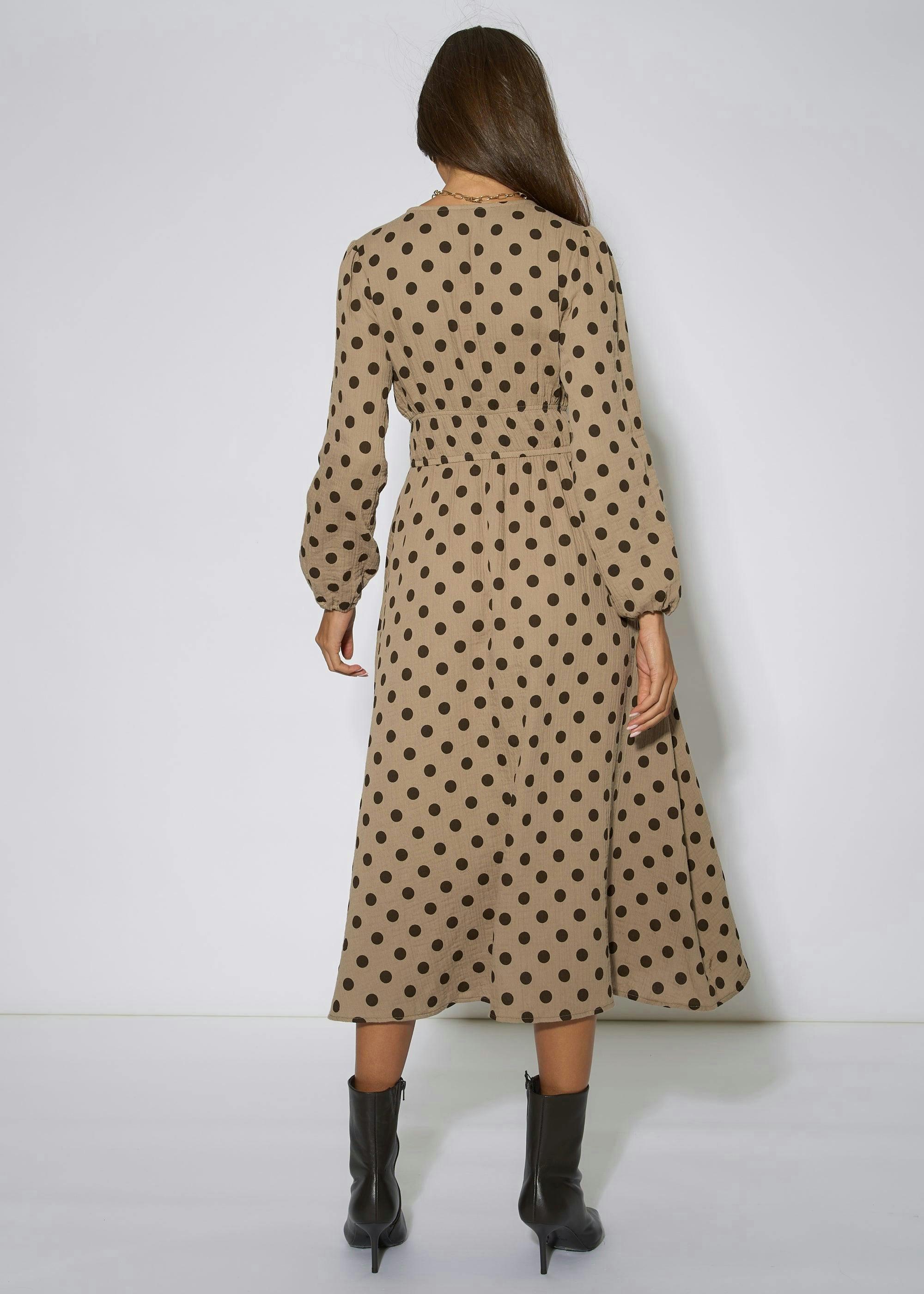 Beige Cotton Spot Skater Midi Dress , view 2 of 4