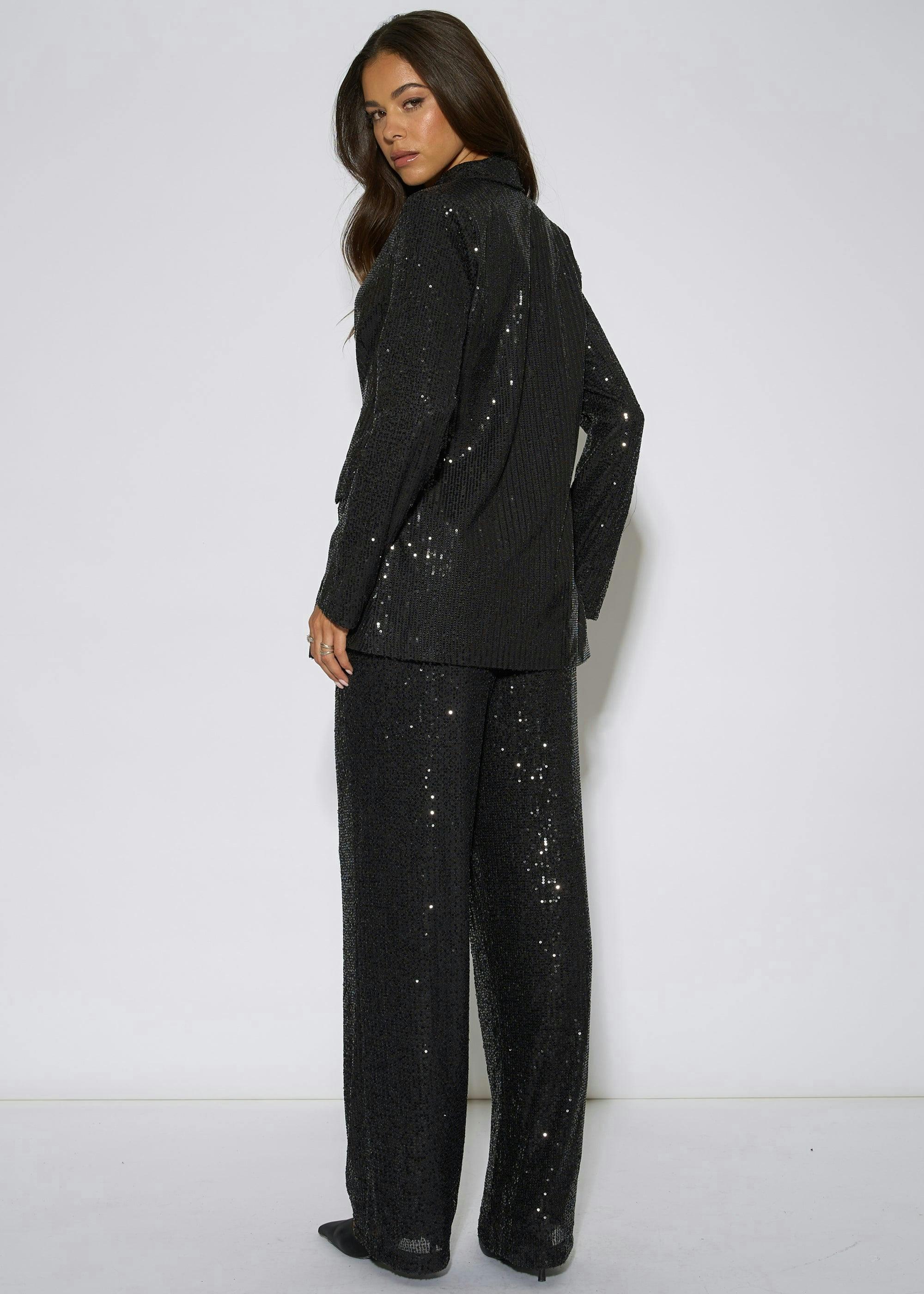 Black Sequin Wide Leg Trouser , view 2 of 4