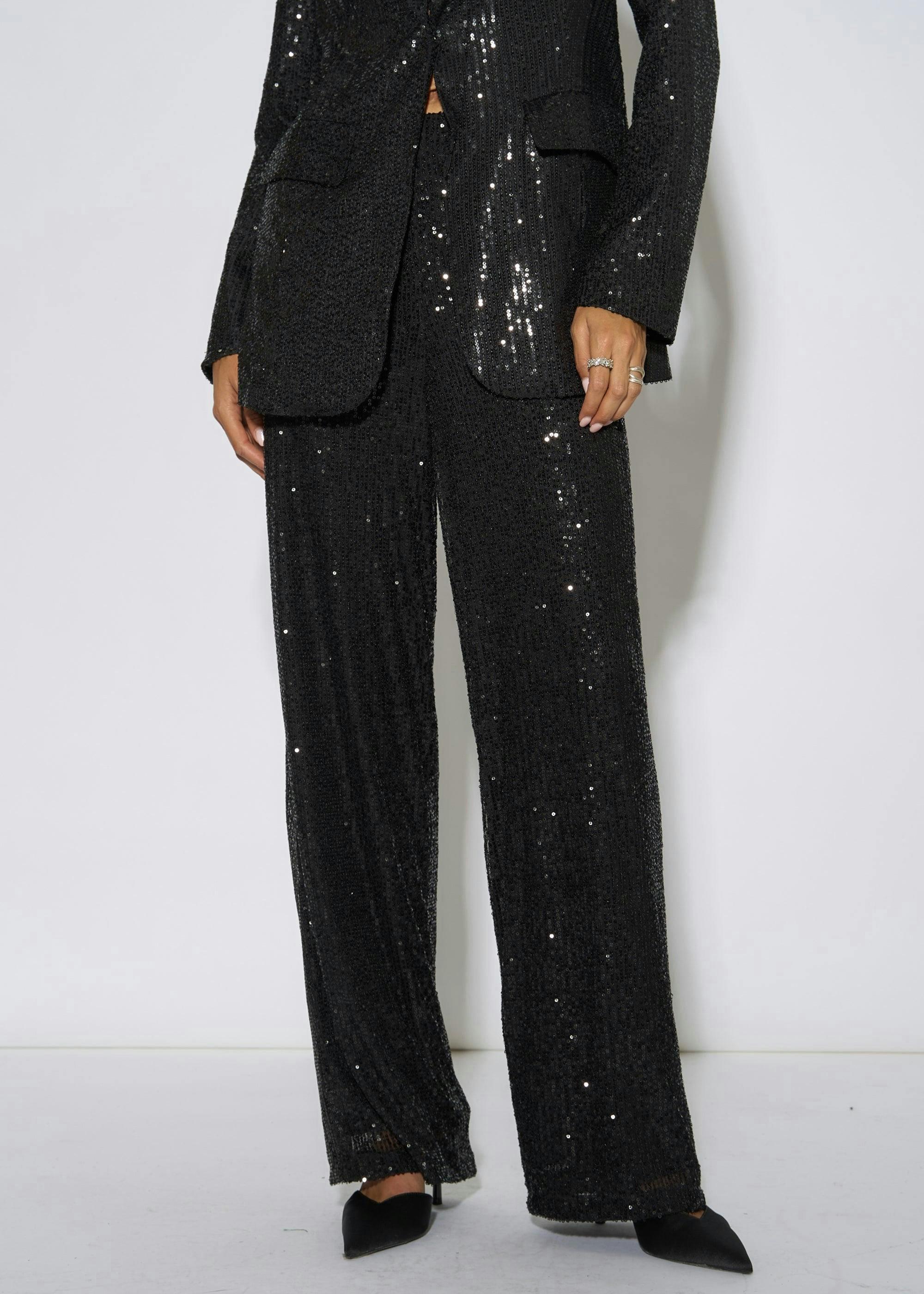 Black Sequin Wide Leg Trouser , view 3 of 4