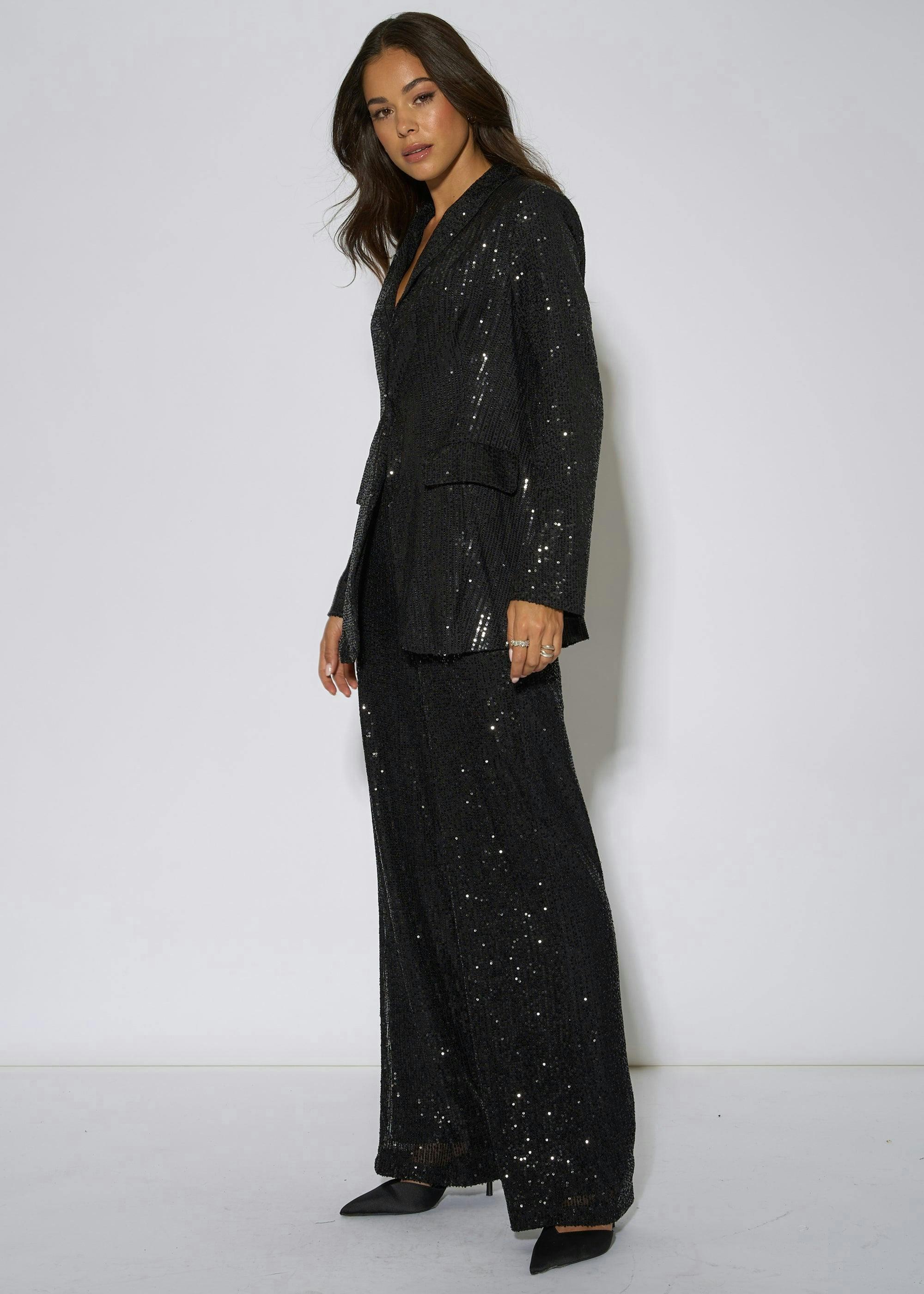 Black Sequin Wide Leg Trouser , view 4 of 4