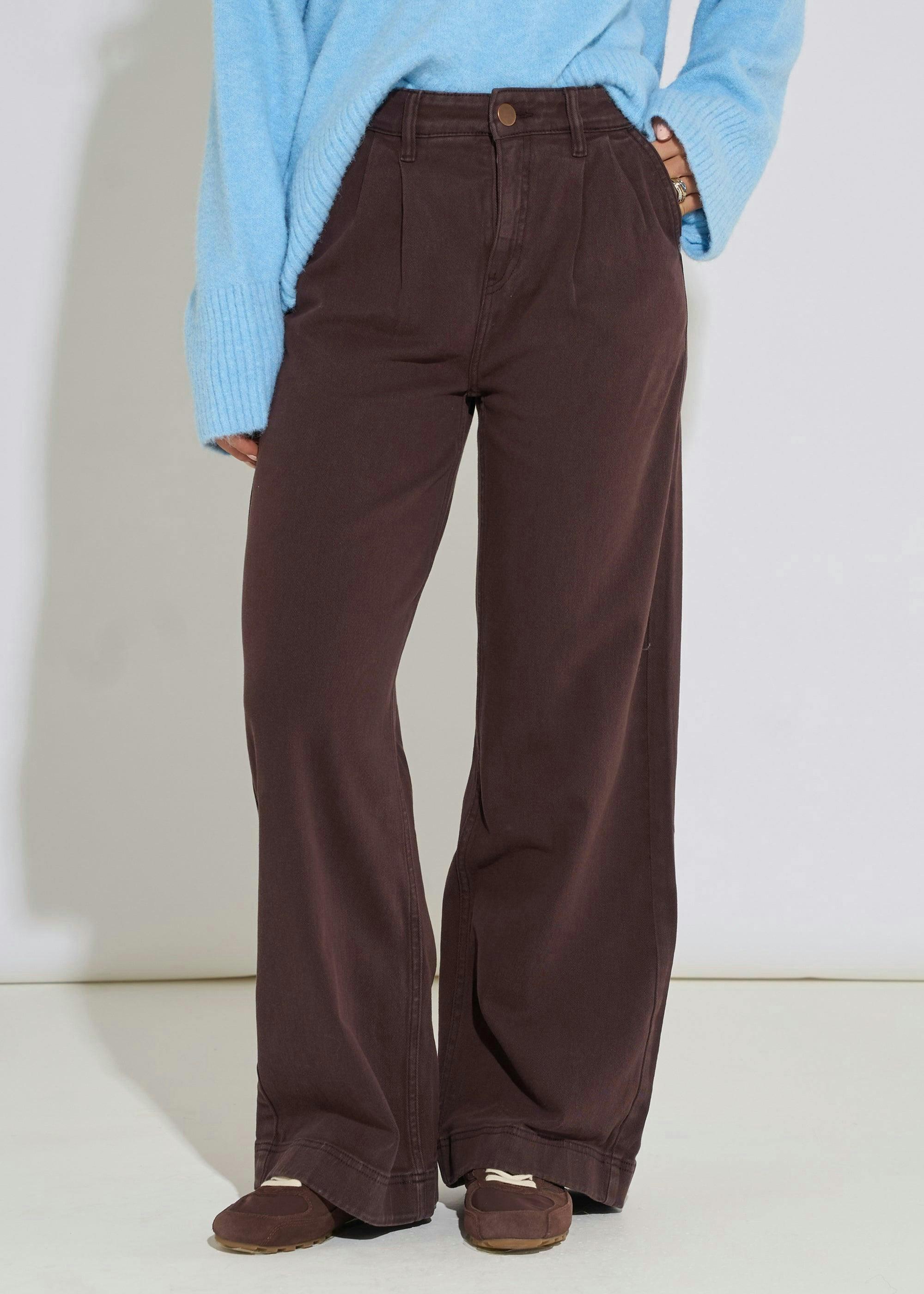 Brown Pleat Wide Leg Jean , view 2 of 4