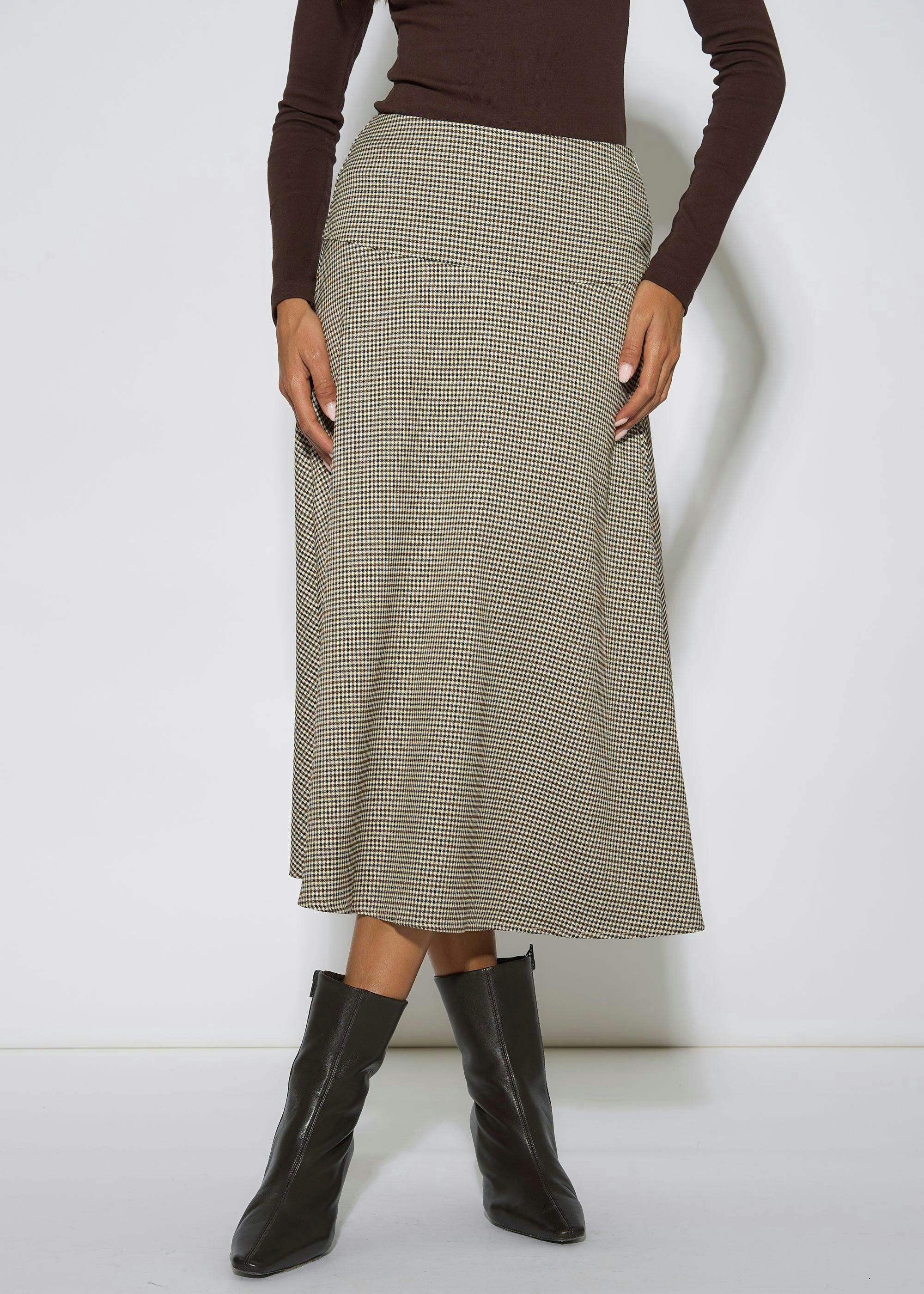 Brown Dog Tooth A Line Midi Skirt , view 3 of 4