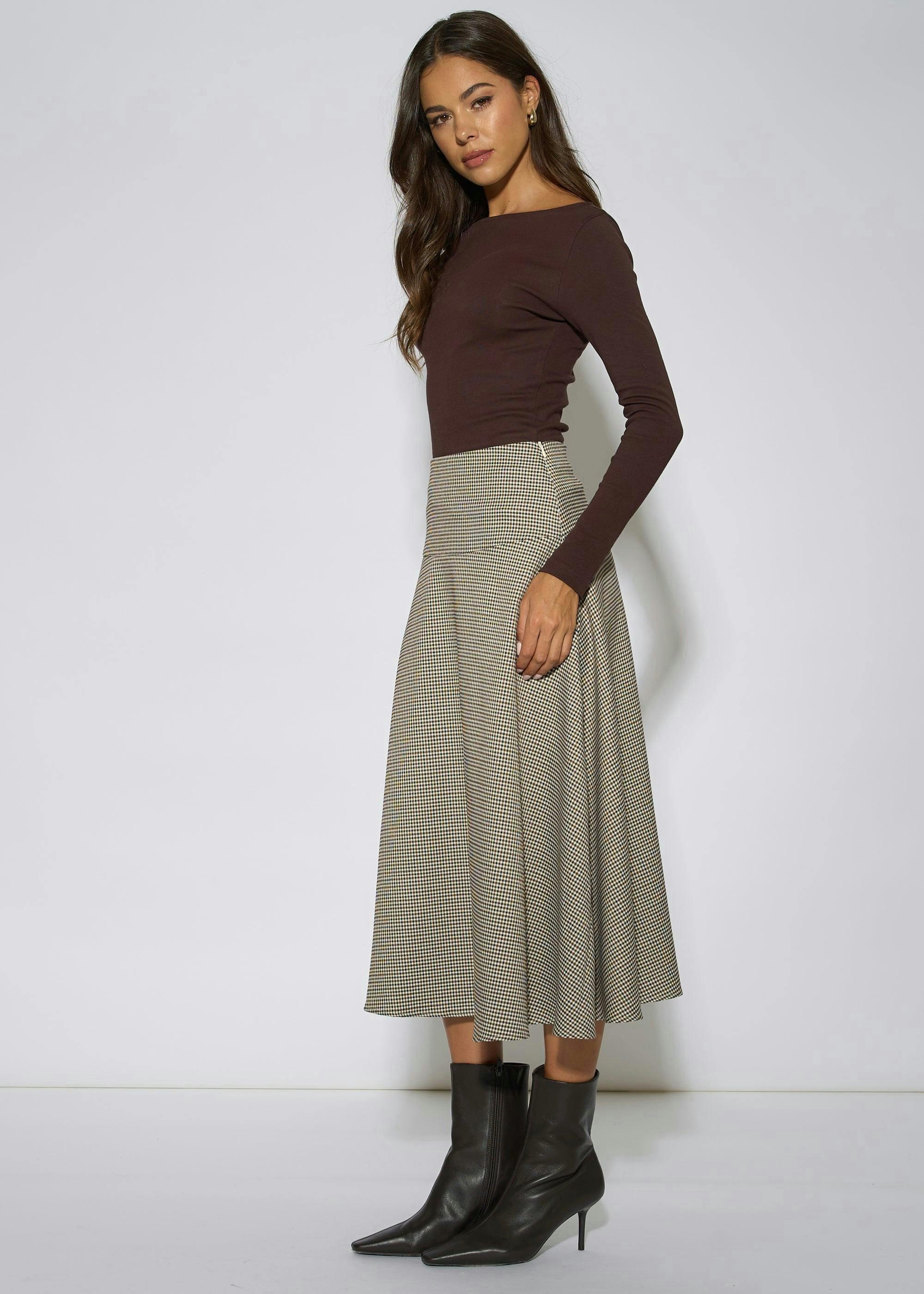 Brown Dog Tooth A Line Midi Skirt , view 4 of 4