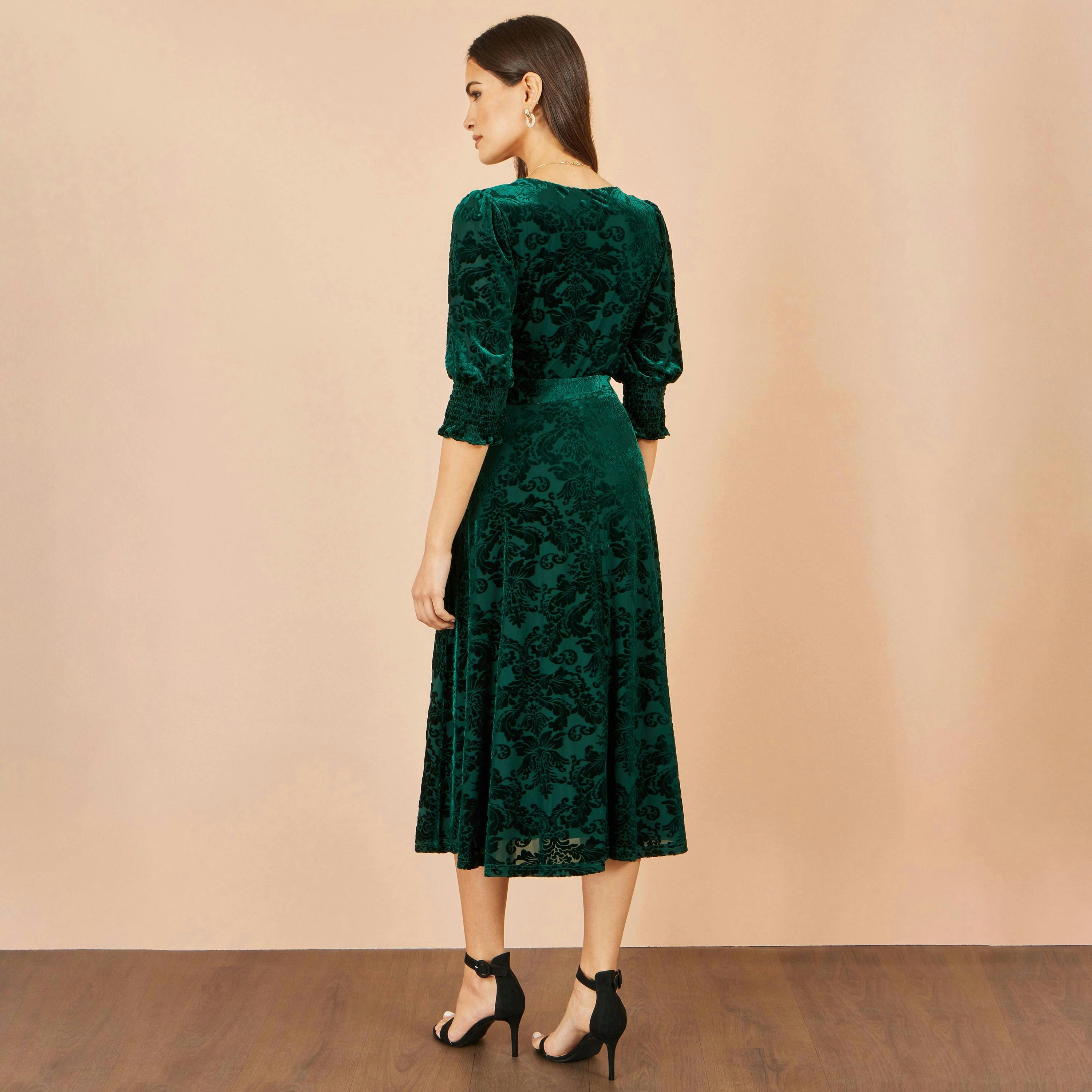 Yumi Green Velvet Floral Midi Dress , view 4 of 5