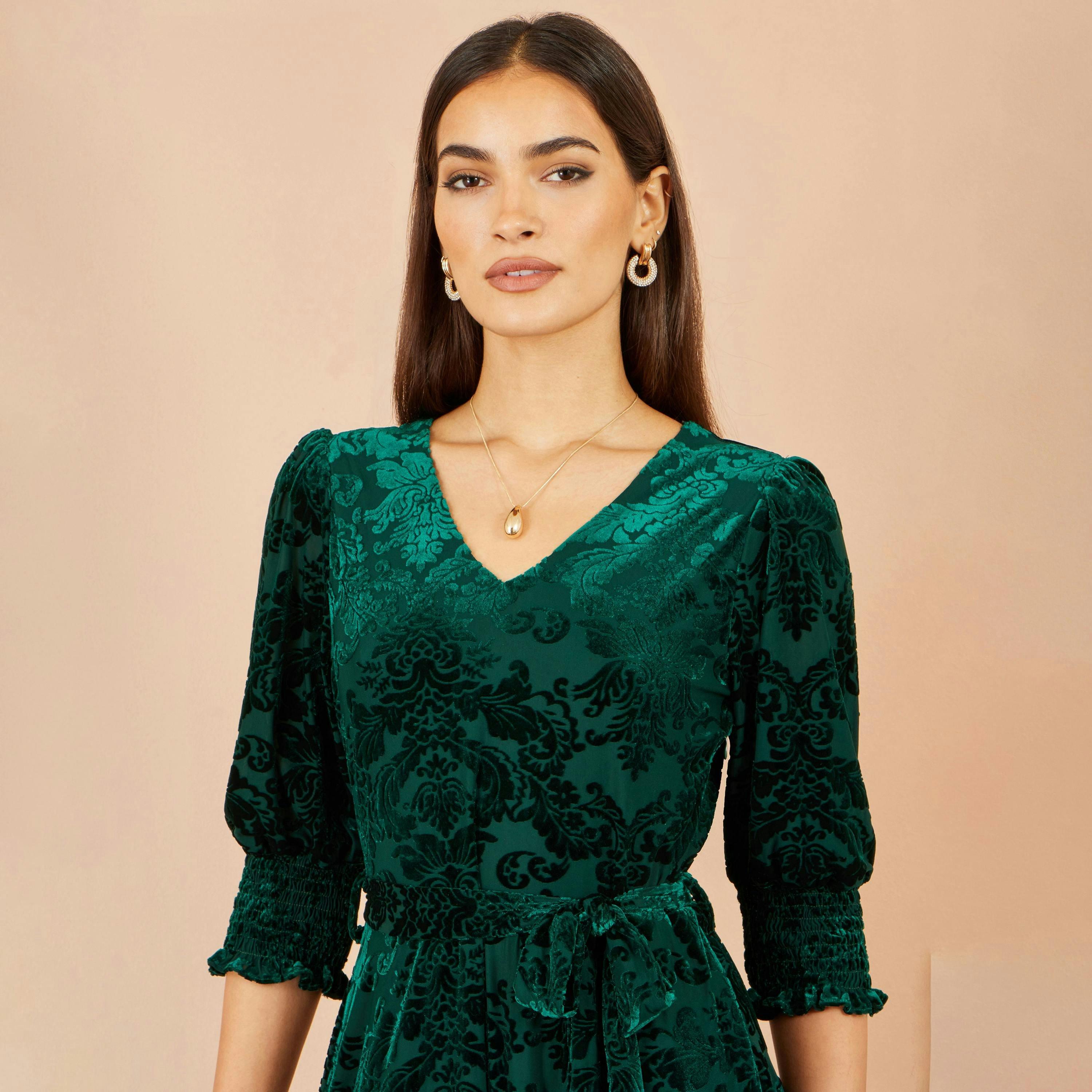 Yumi Green Velvet Floral Midi Dress , view 5 of 5