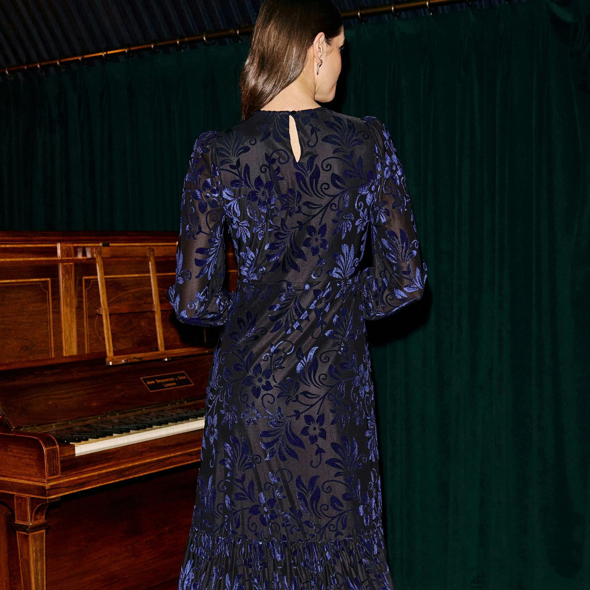Yumi Blue Velvet Floral Midi Dress , view 6 of 6