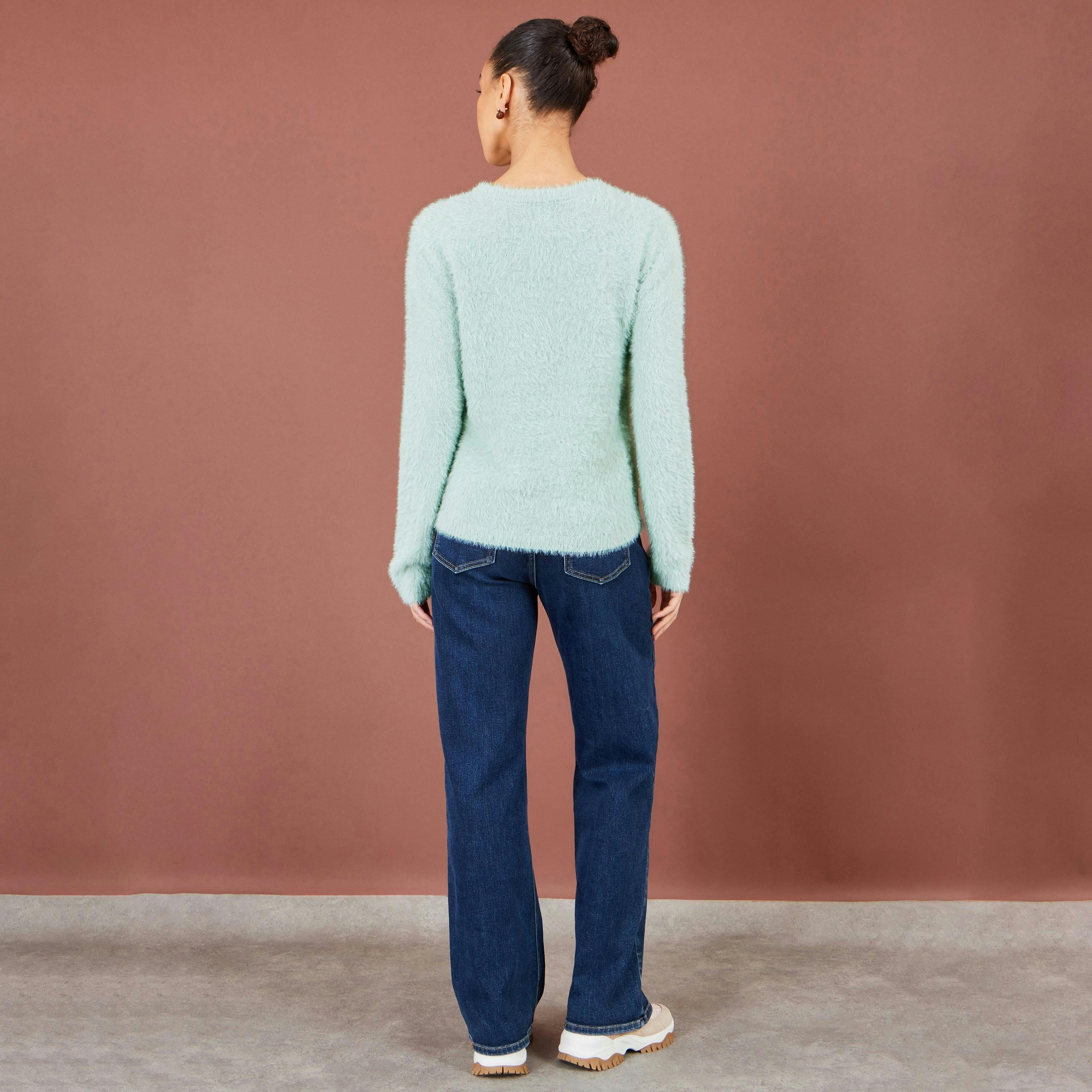 Yumi Mint Sequin Snowflake Fluffy Jumper , view 4 of 5