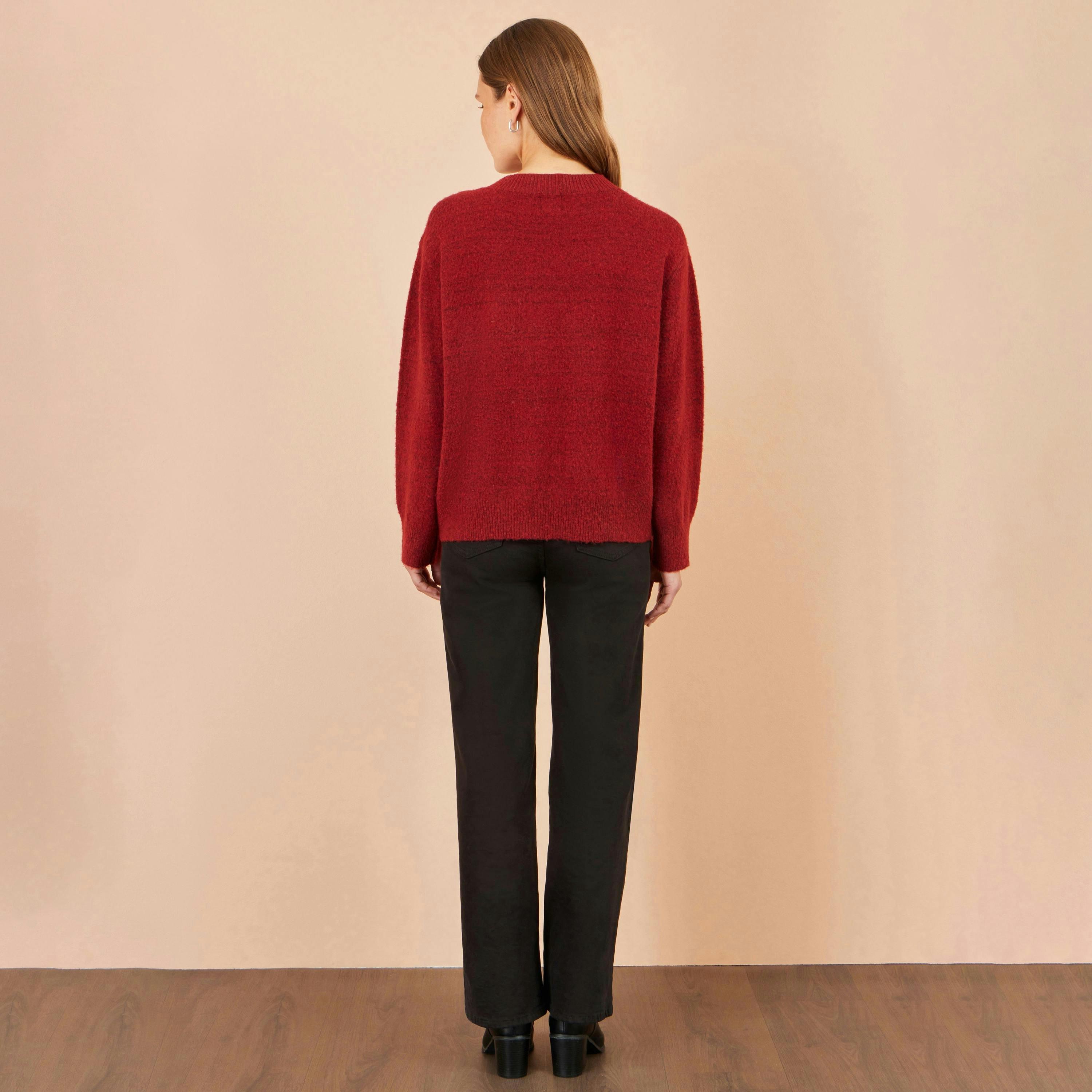 Yumi Burgundy Sequin Bow Relaxed Jumper , view 3 of 4