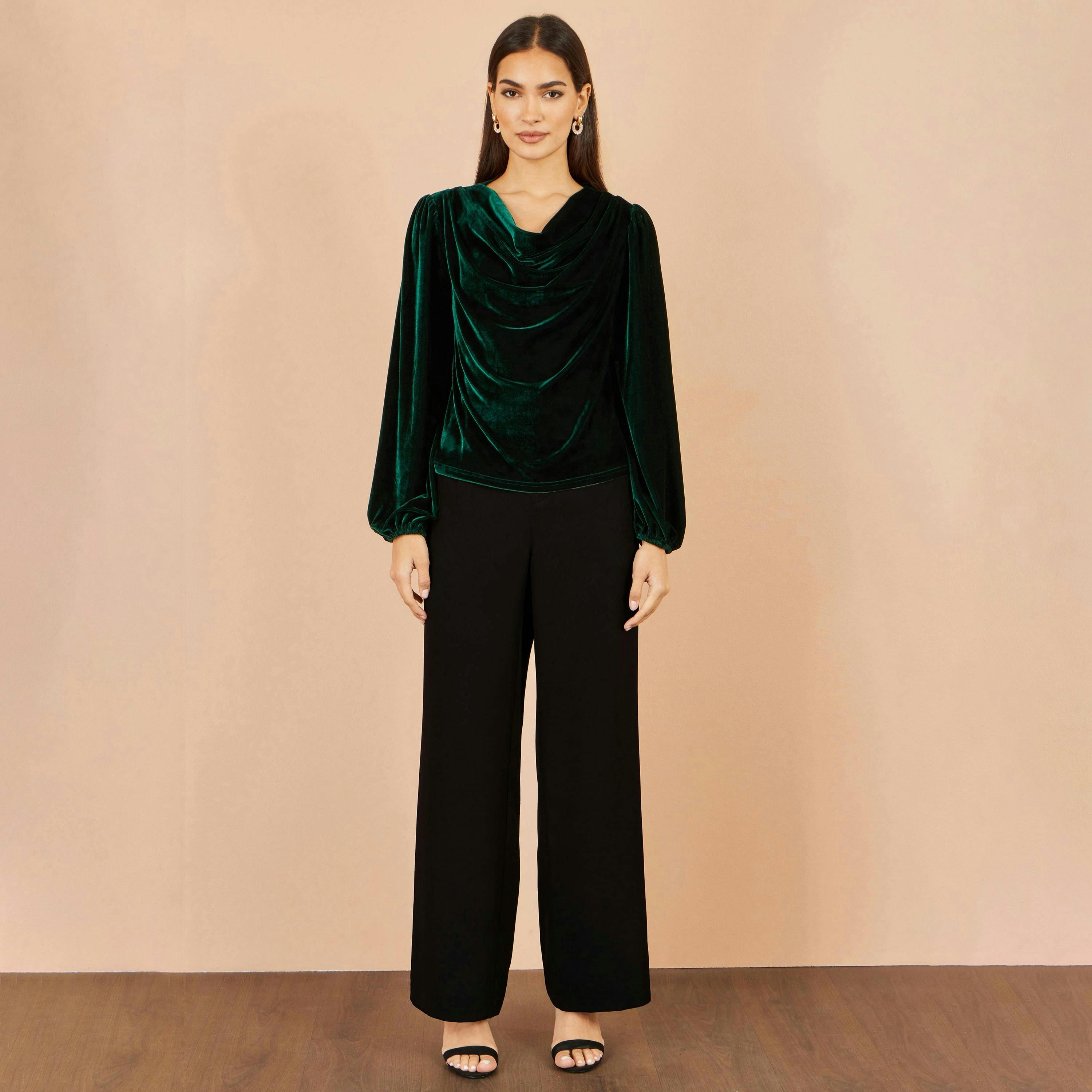 Yumi Green Velvet Ruched Cowl Neck Top , view 3 of 5