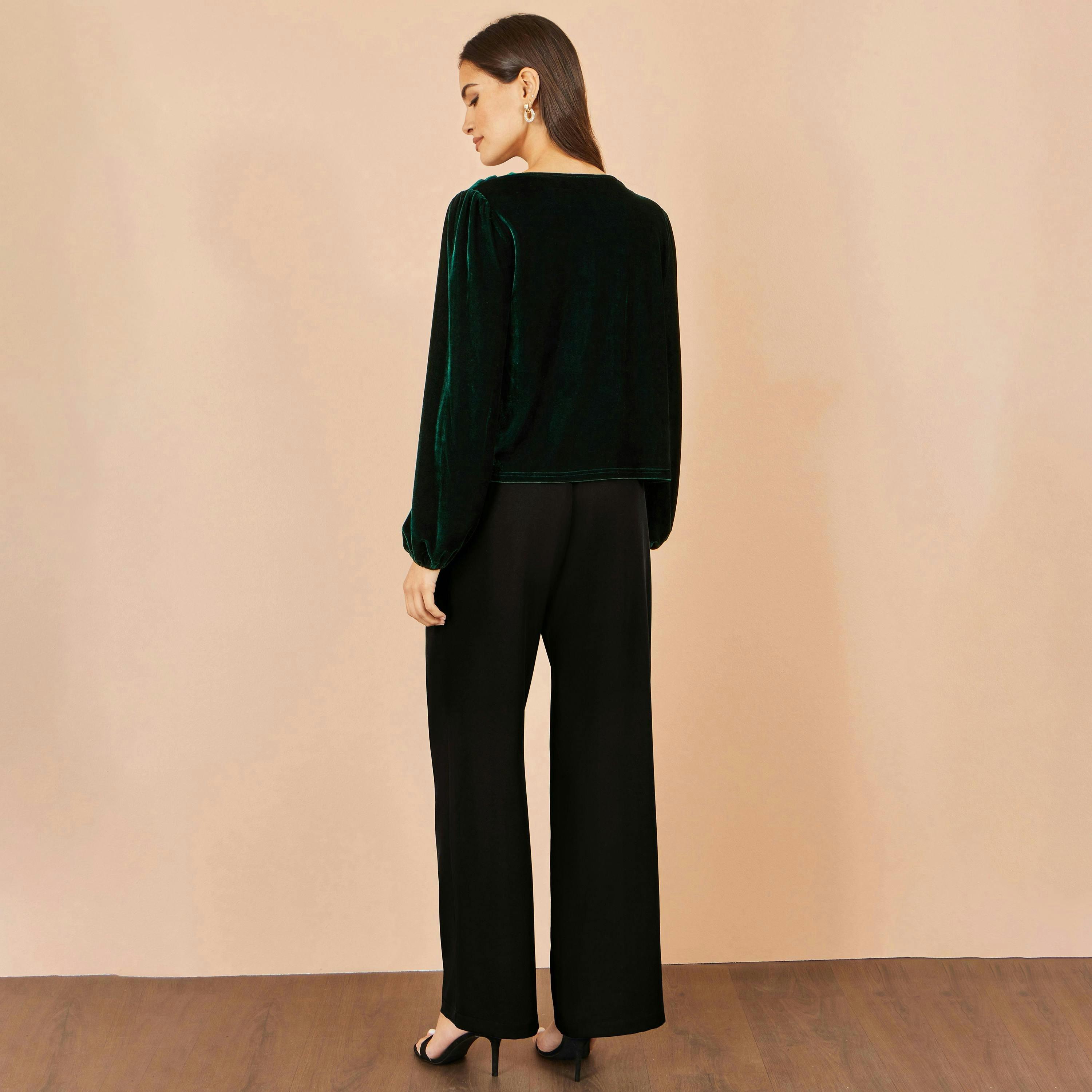 Yumi Green Velvet Ruched Cowl Neck Top , view 4 of 5