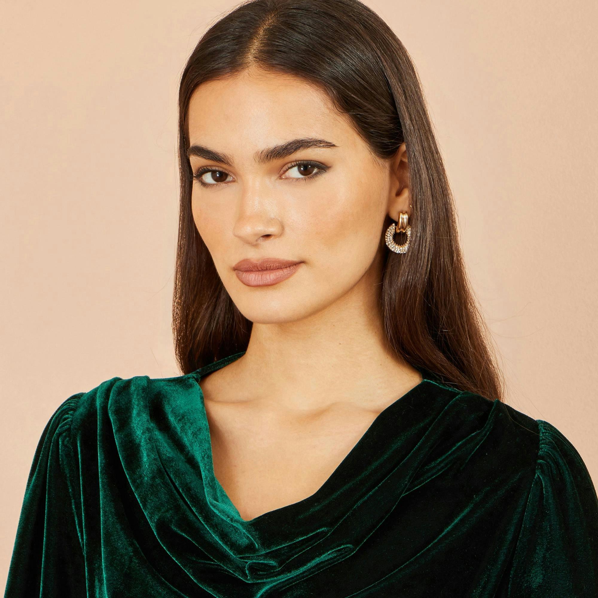 Yumi Green Velvet Ruched Cowl Neck Top , view 5 of 5