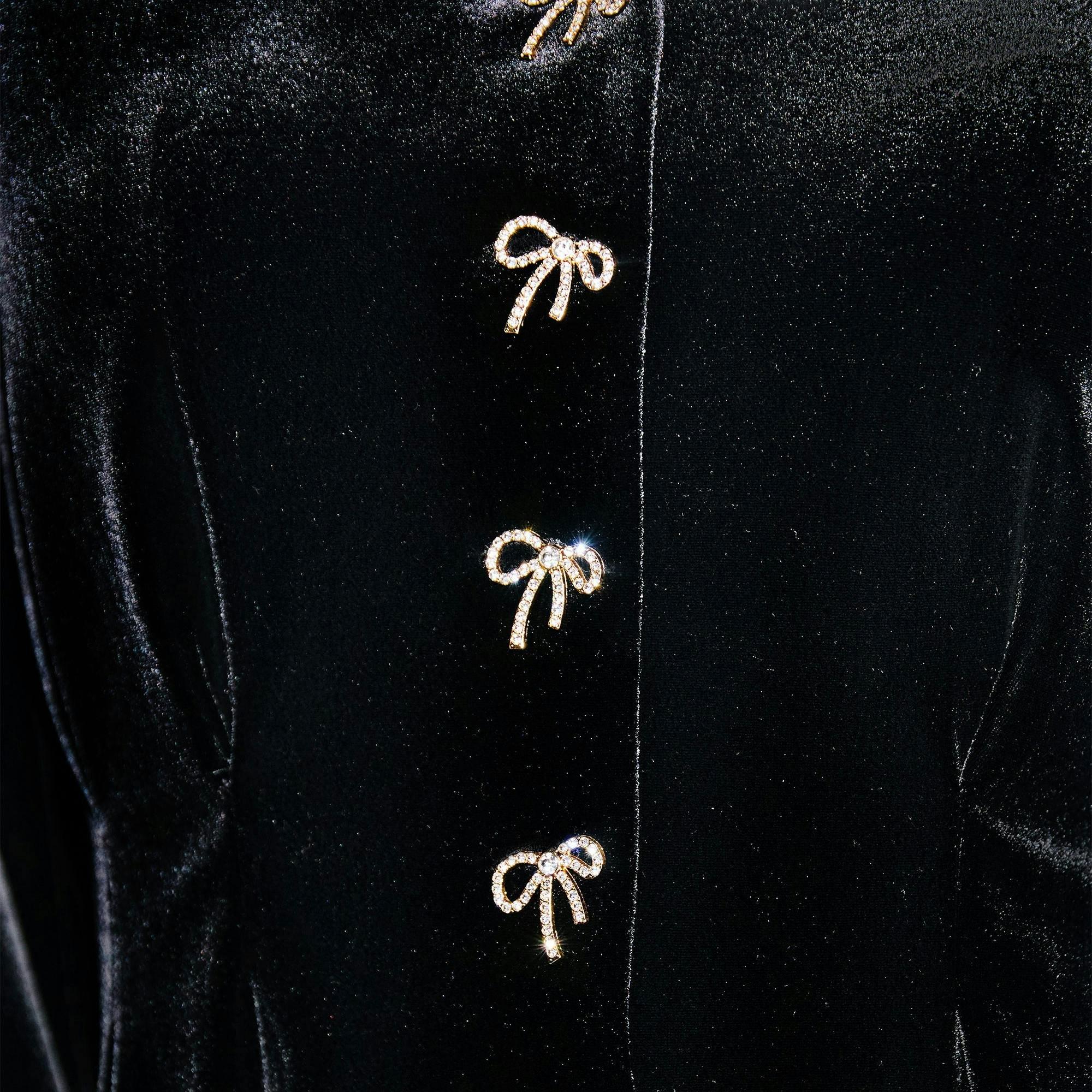 Yumi Black Velvet Peplum Top With Bow Buttons , view 5 of 5