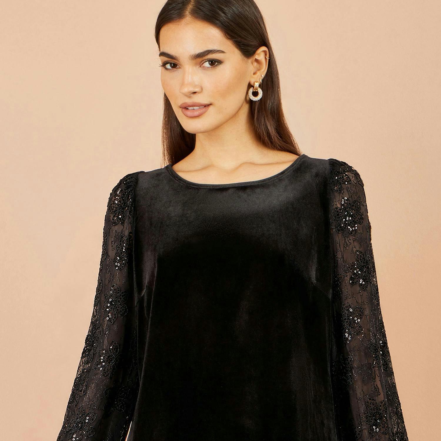Yumi Black Velvet Lace Top With Tie Back , view 2 of 6