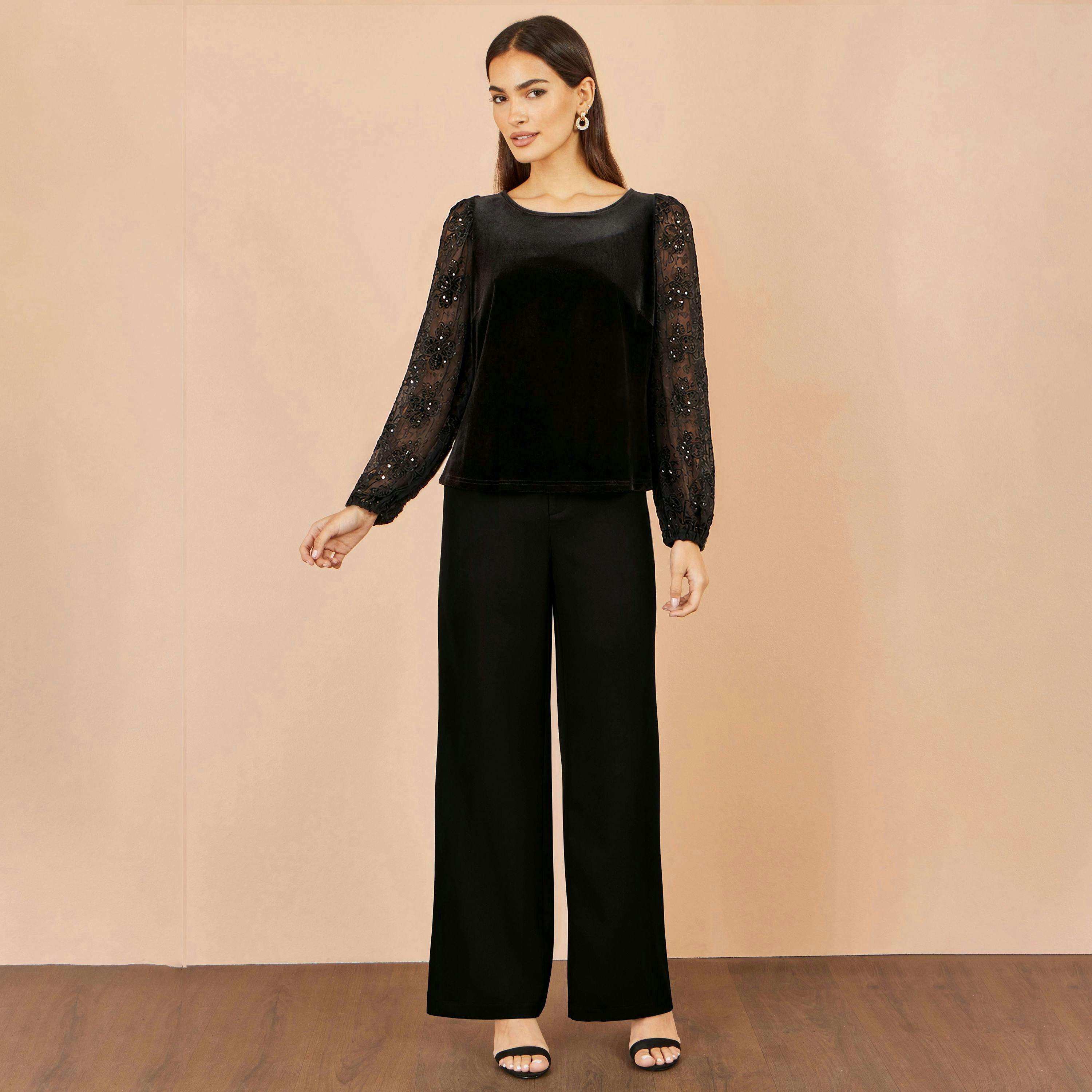Yumi Black Velvet Lace Top With Tie Back , view 3 of 6