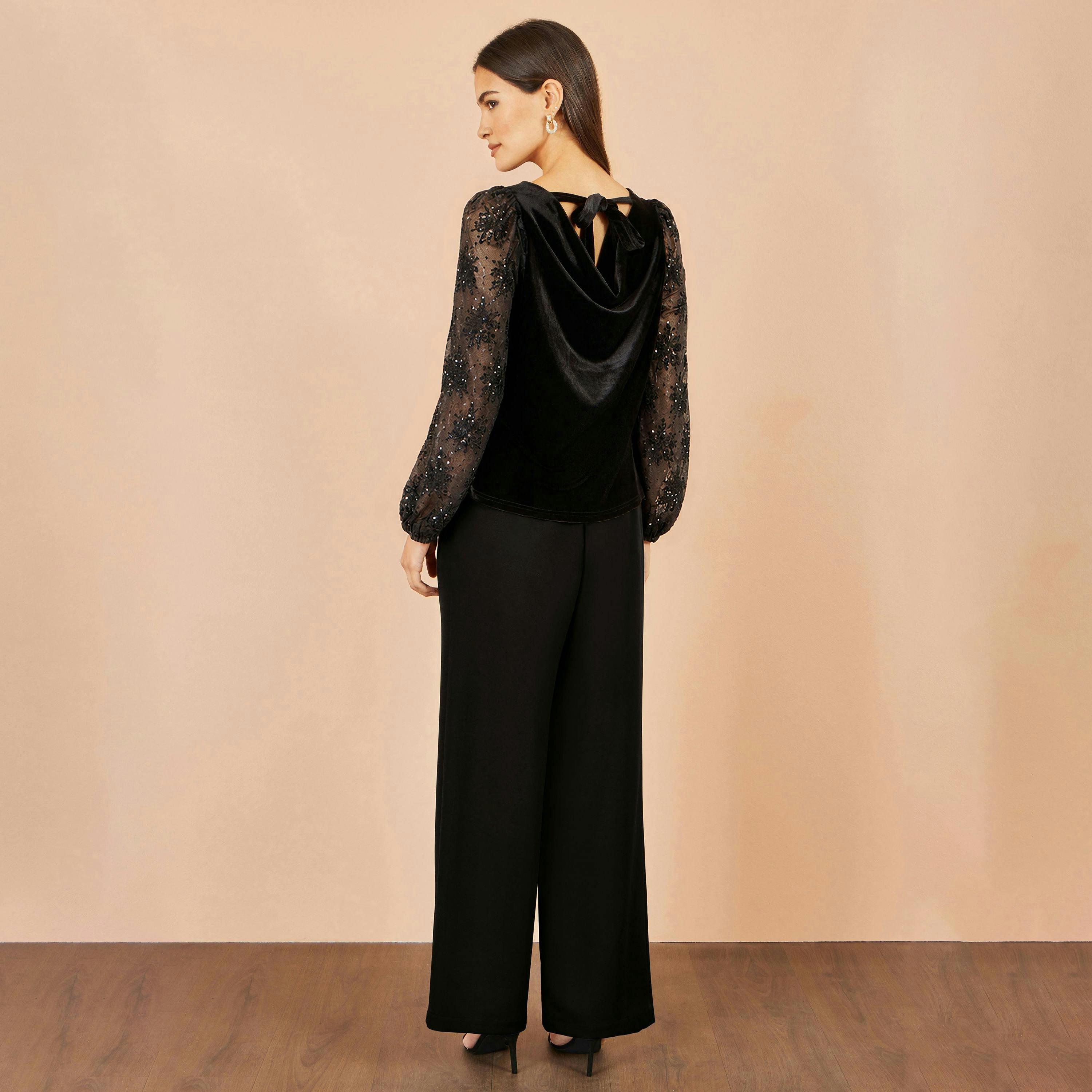 Yumi Black Velvet Lace Top With Tie Back , view 4 of 6
