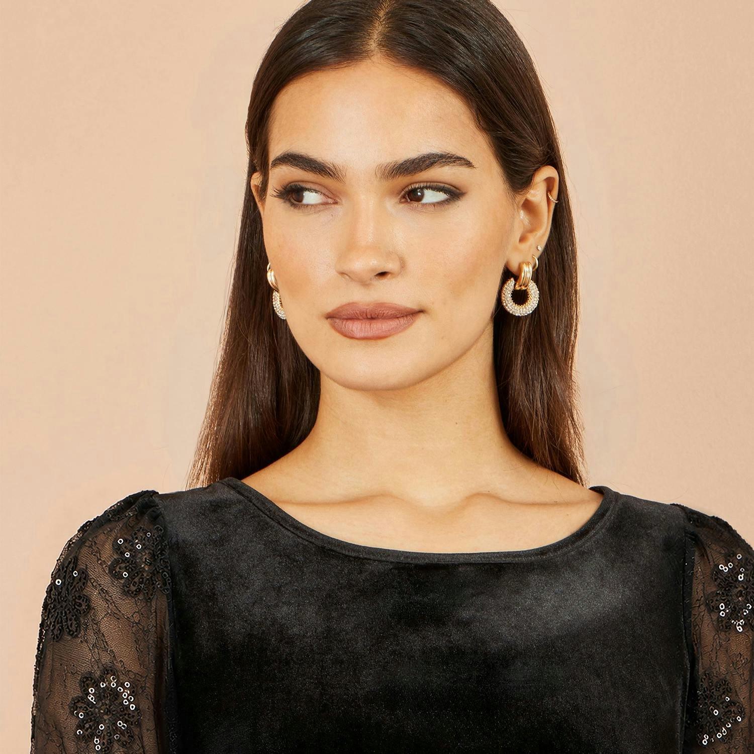 Yumi Black Velvet Lace Top With Tie Back , view 6 of 6