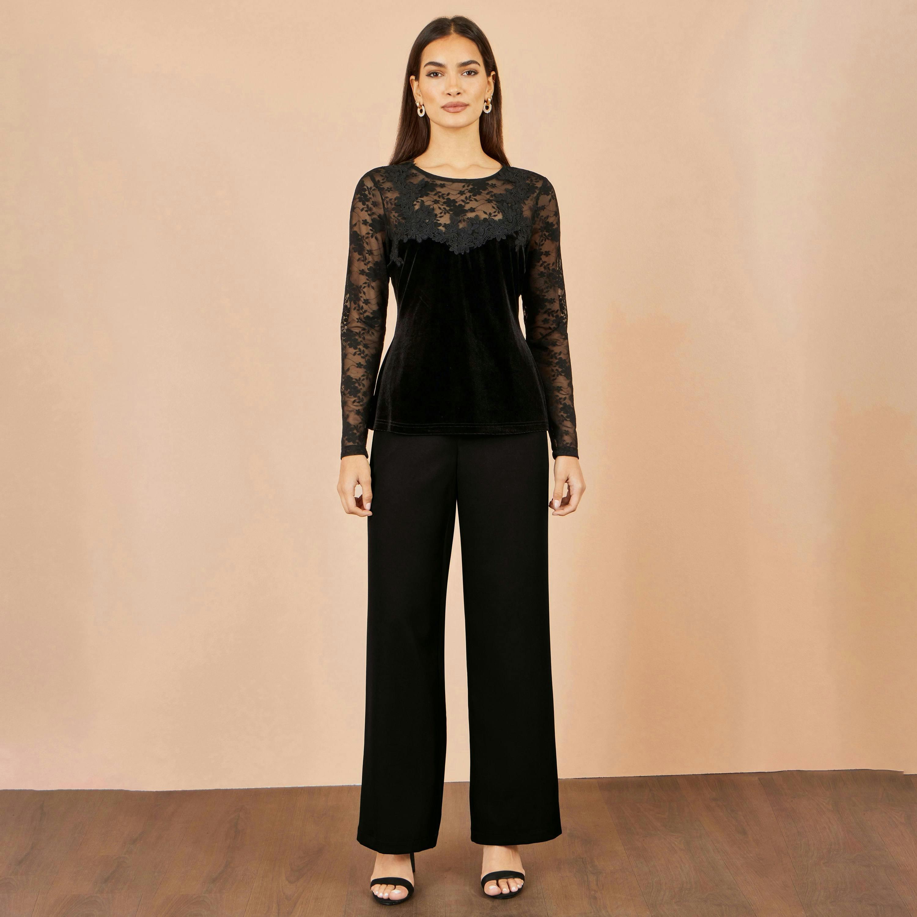 Yumi Black Lace Applique Long Sleeve Top , view 3 of 5