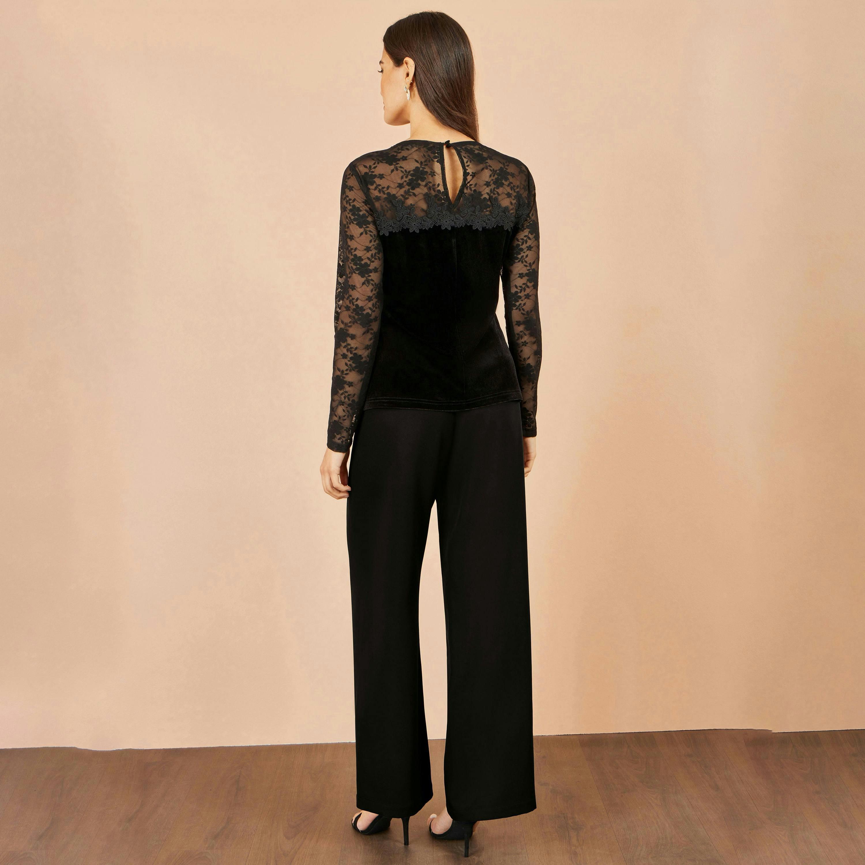 Yumi Black Lace Applique Long Sleeve Top , view 4 of 5
