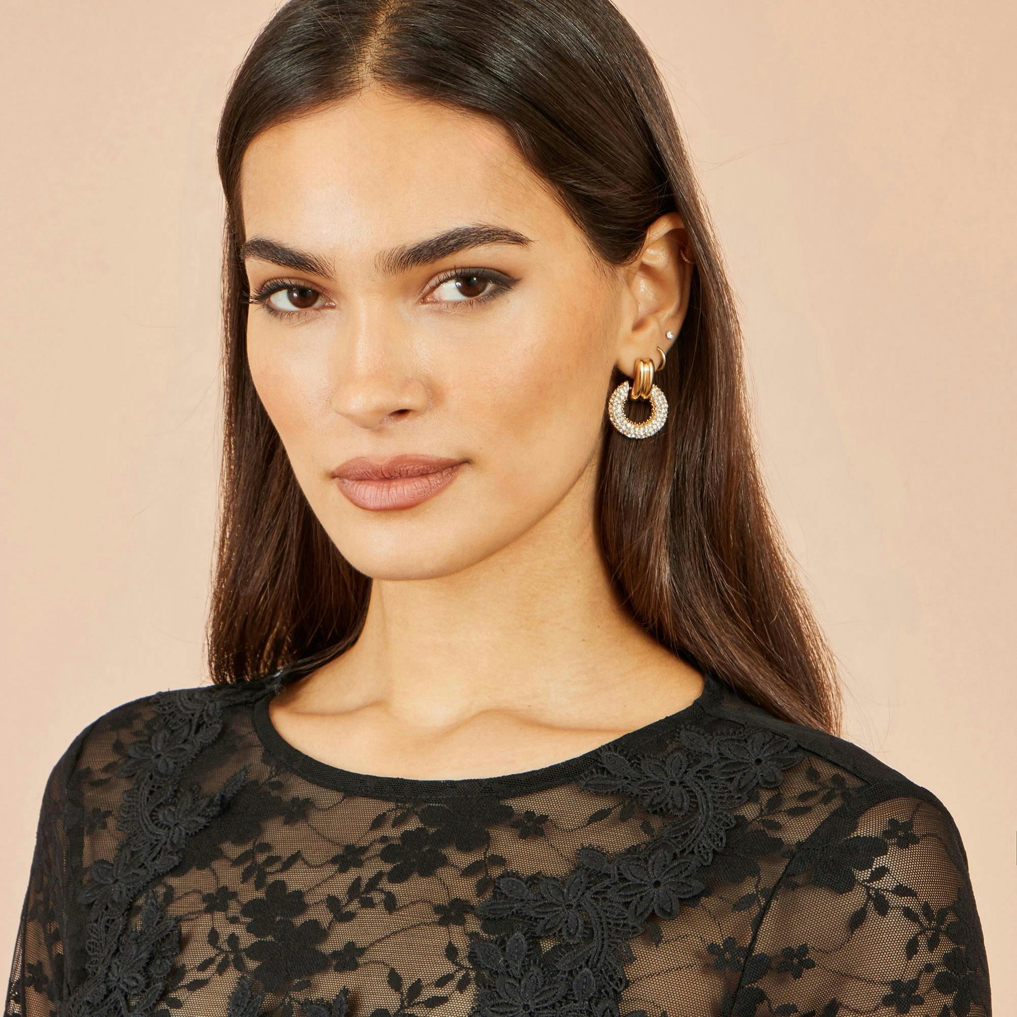 Yumi Black Lace Applique Long Sleeve Top , view 5 of 5