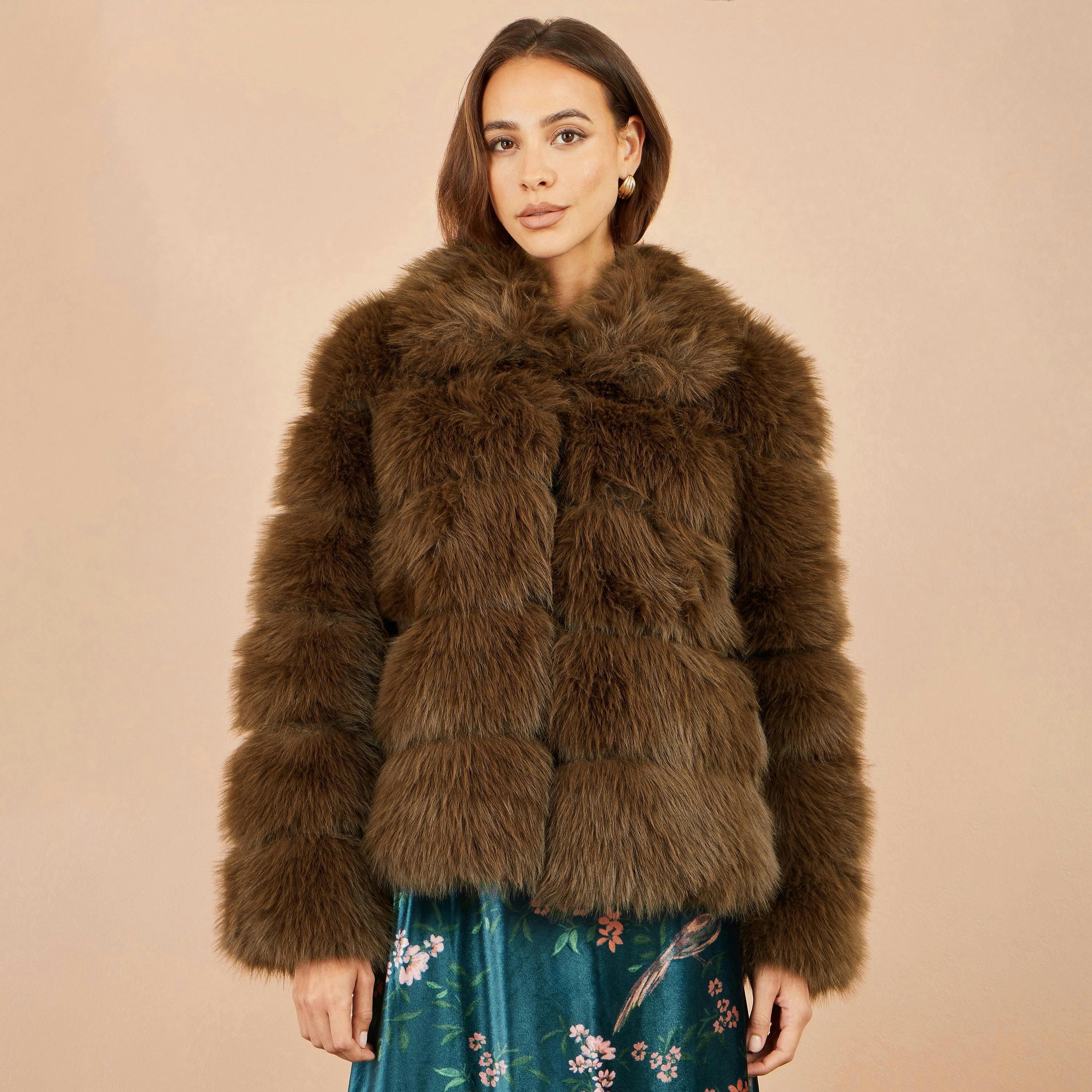 Yumi Brown Luxe Faur Fur Coat , view 2 of 3