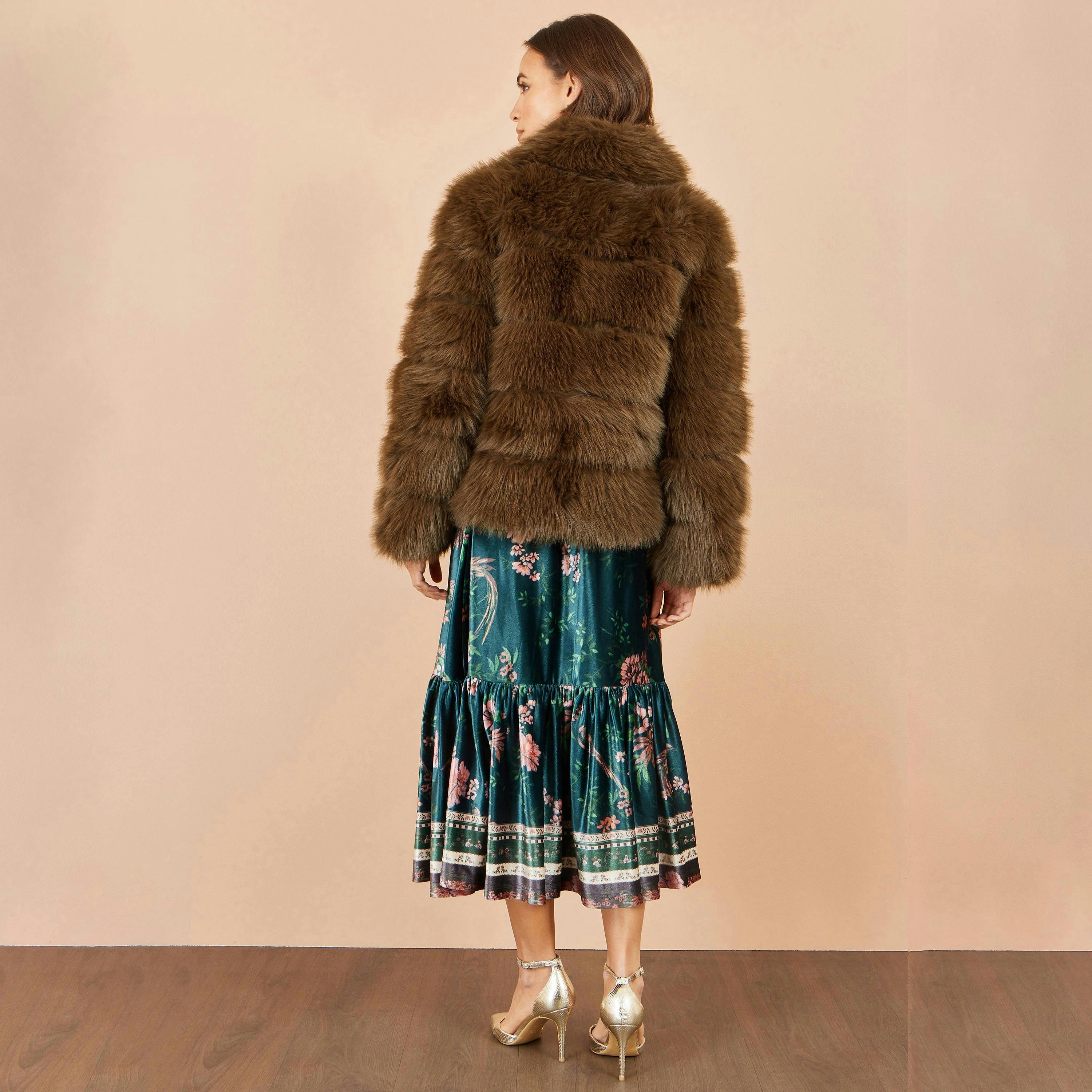 Yumi Brown Luxe Faur Fur Coat , view 3 of 3