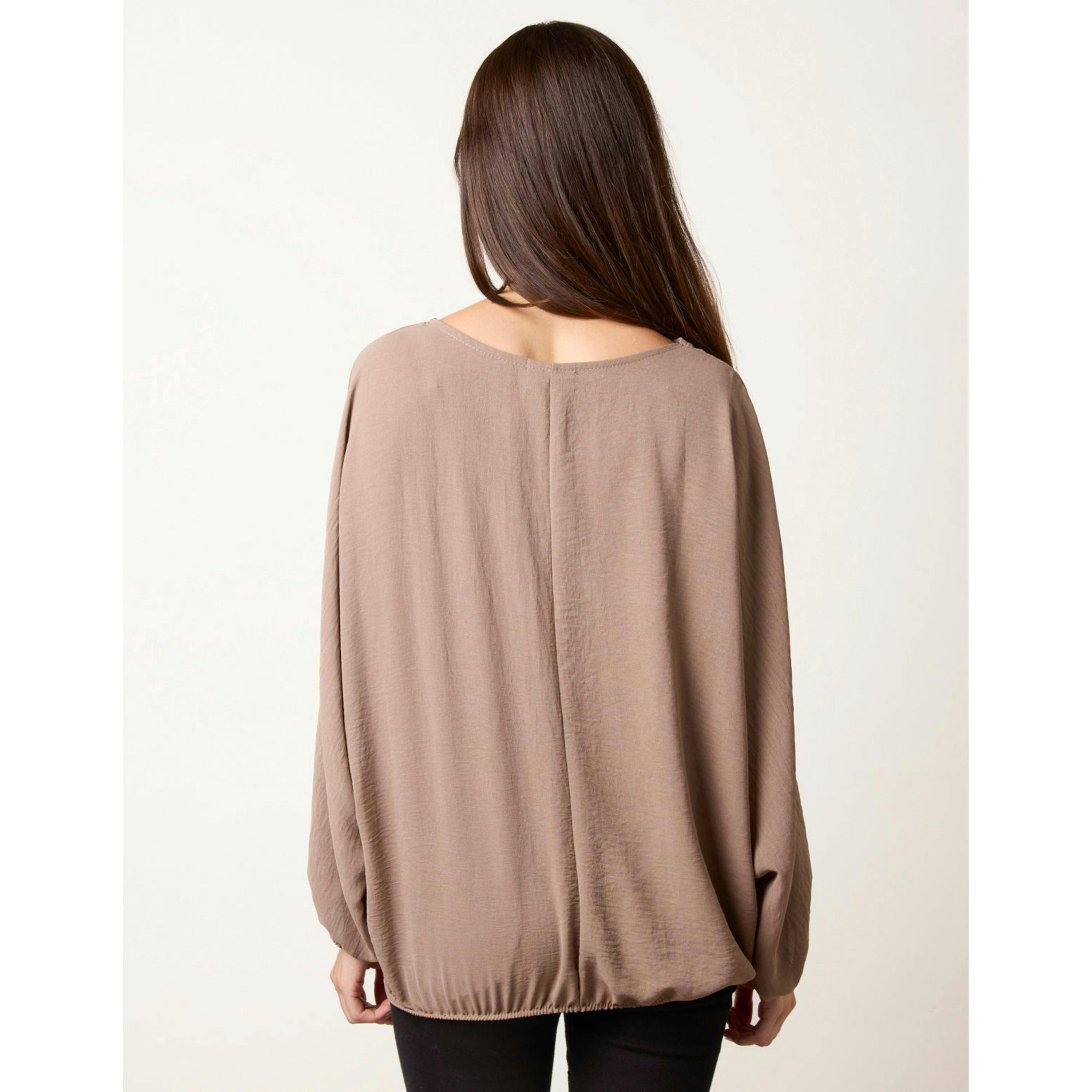 Blue Vanilla Elasticated Batwing Necklace Jersey Top  in Beige , view 2 of 4