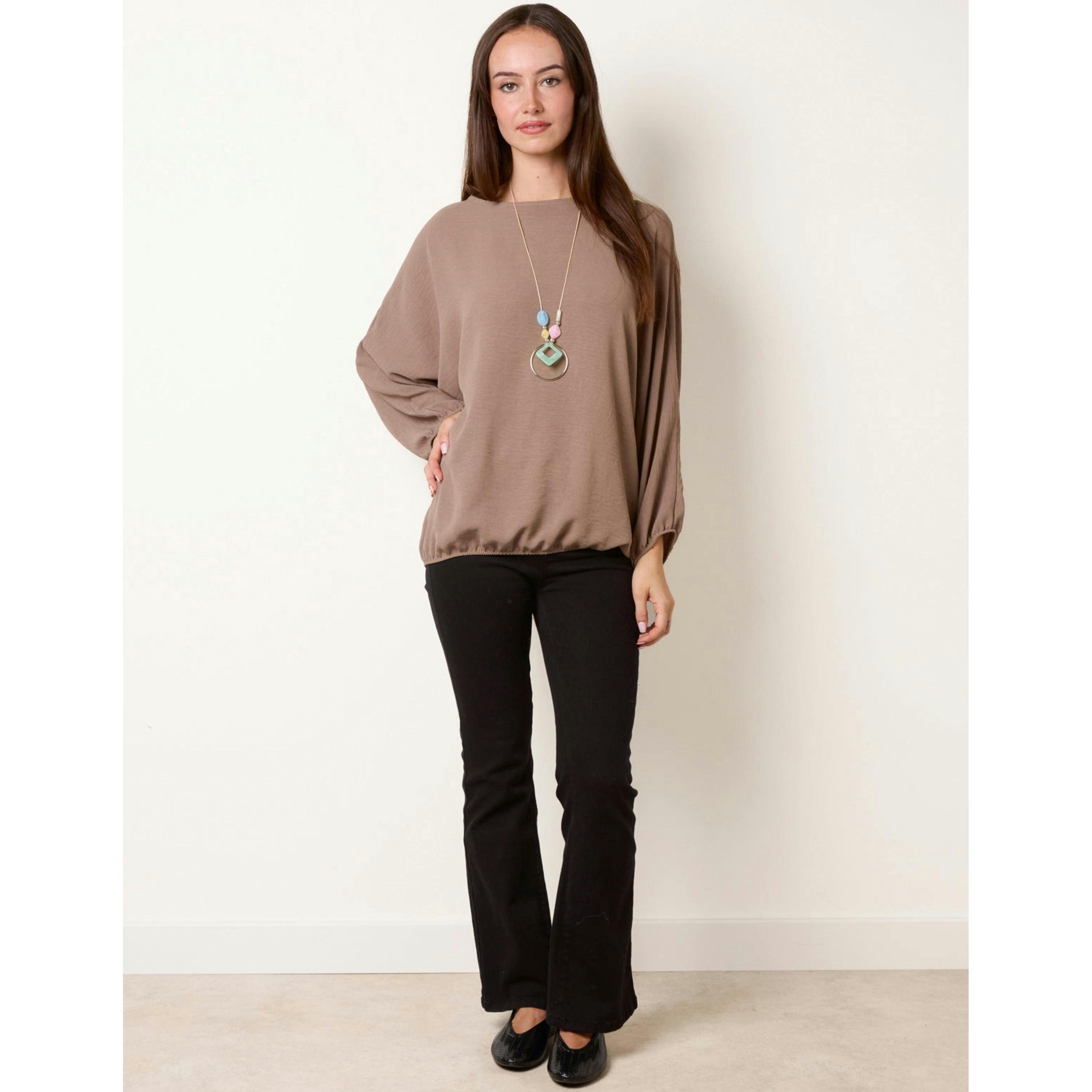 Blue Vanilla Elasticated Batwing Necklace Jersey Top  in Beige , view 3 of 4