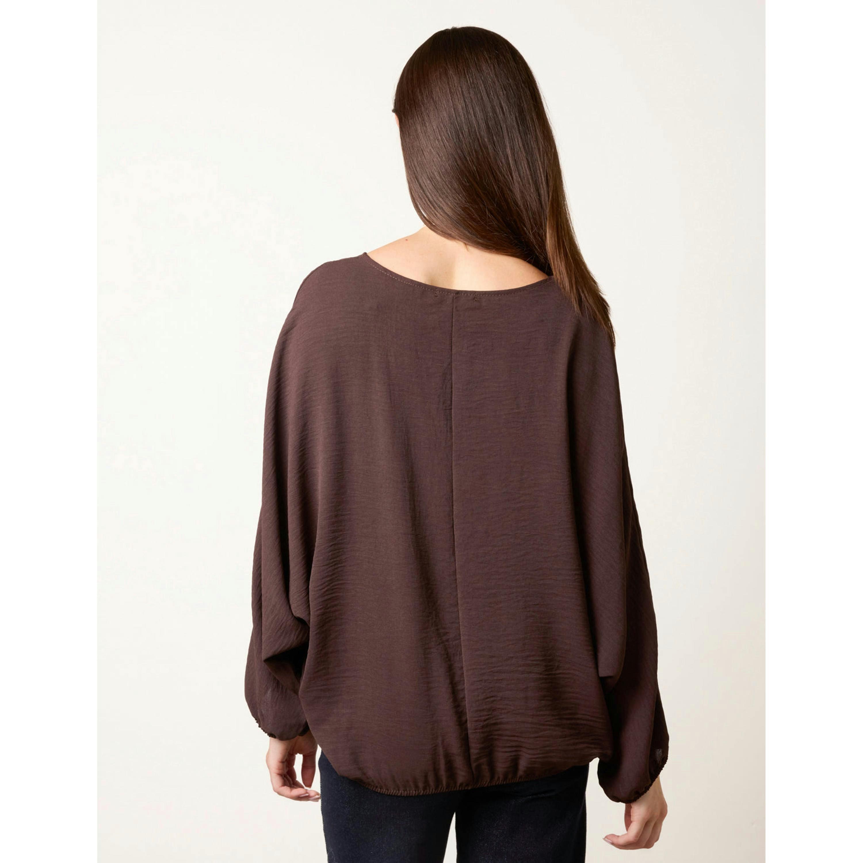 Blue Vanilla Elasticated Batwing Necklace Jersey Top  in Brown , view 2 of 4