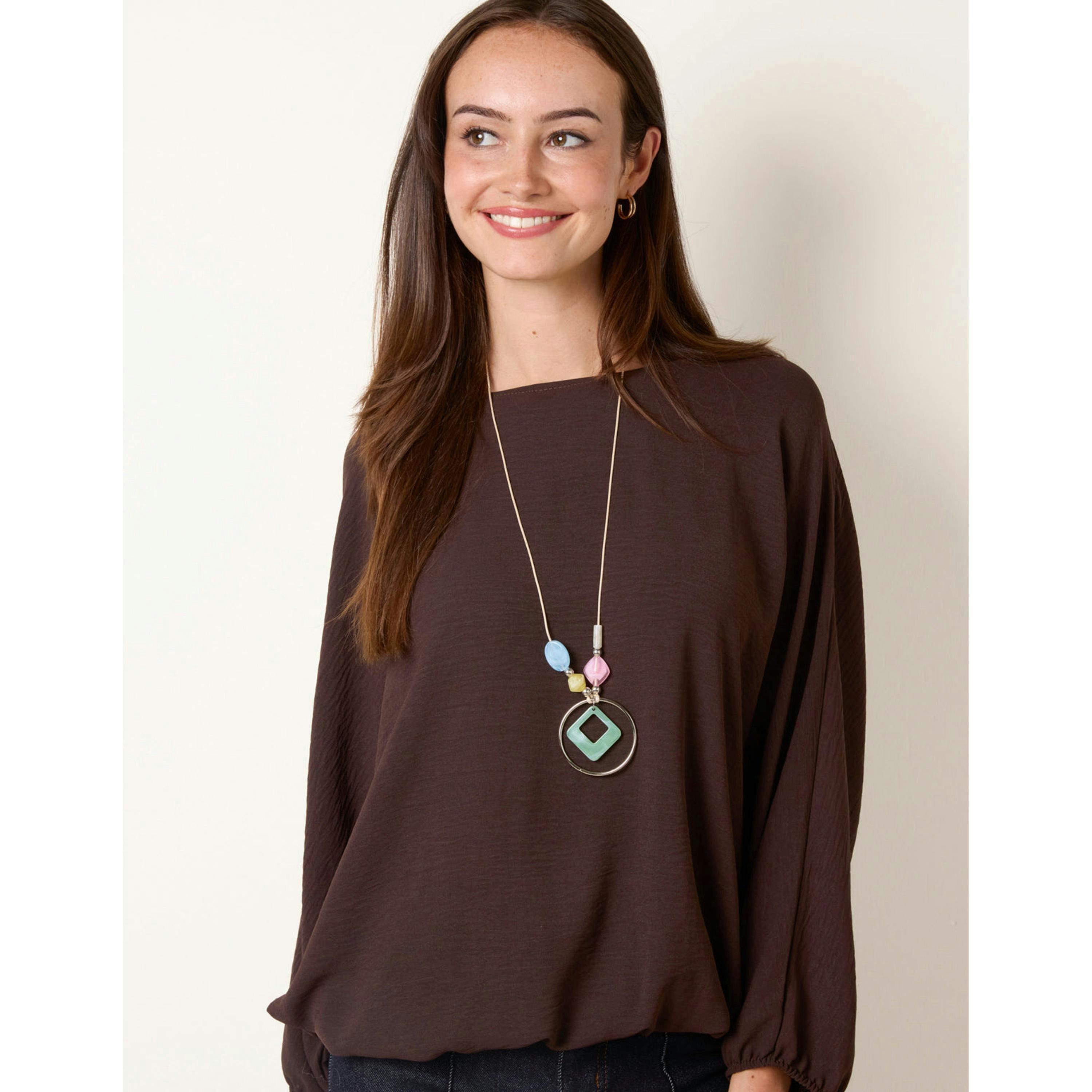 Blue Vanilla Elasticated Batwing Necklace Jersey Top  in Brown , view 4 of 4