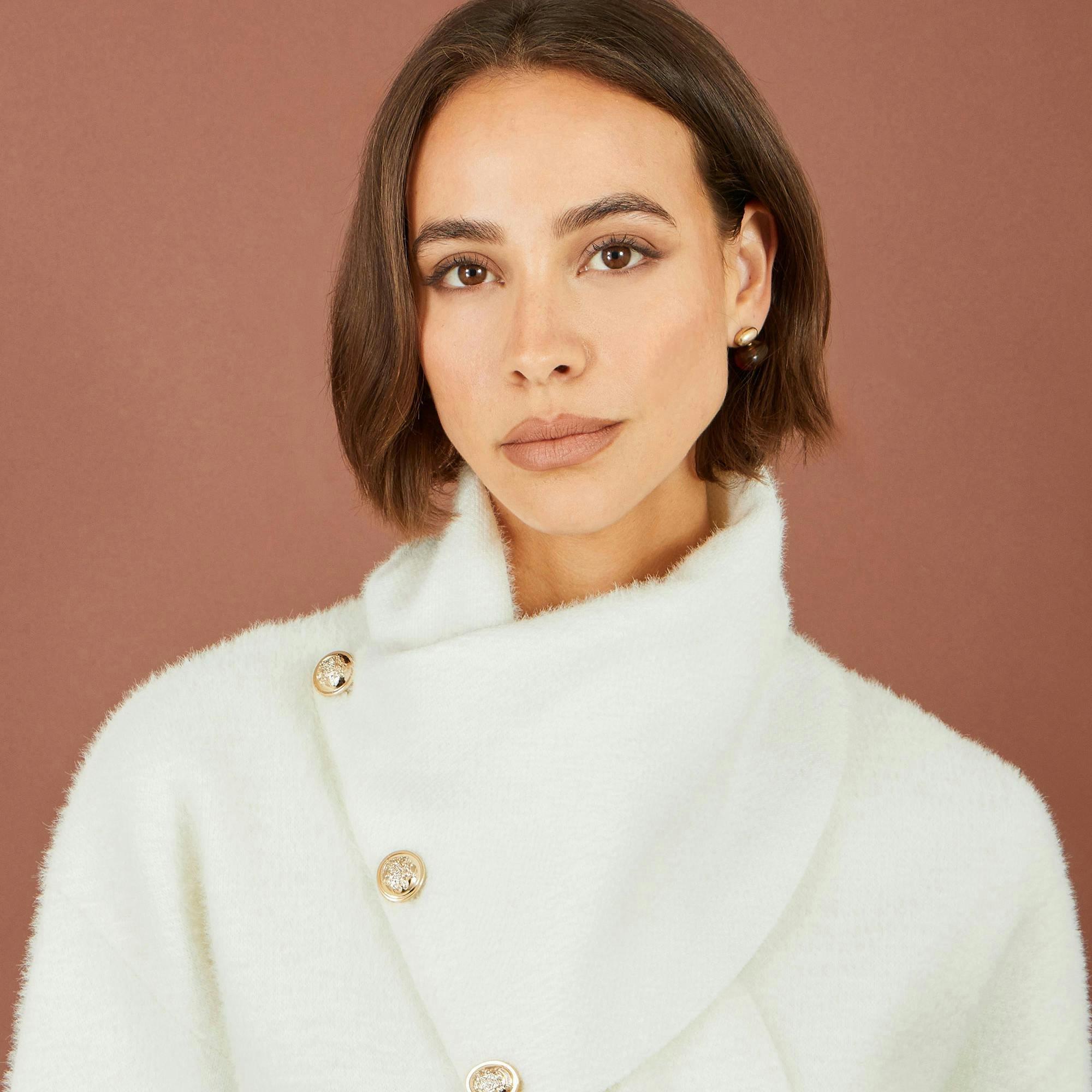 Yumi Ivory Eyelash Knit Jacket With Scarf , view 5 of 5