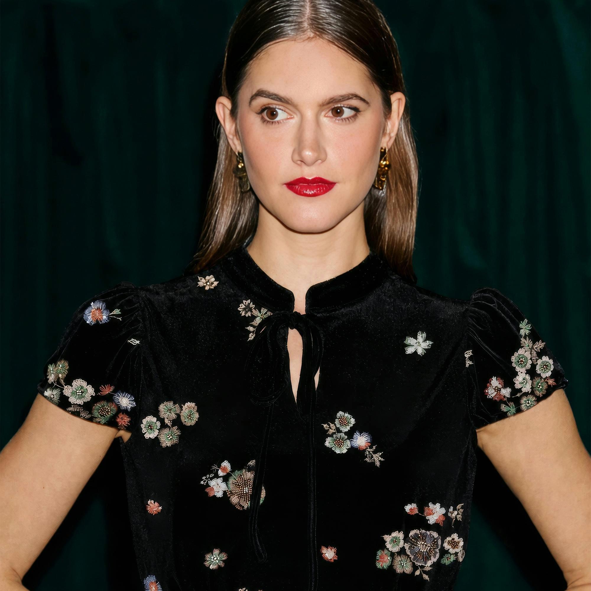 Yumi Black Luxe Velvet Embellished Jumpsuit , view 6 of 6