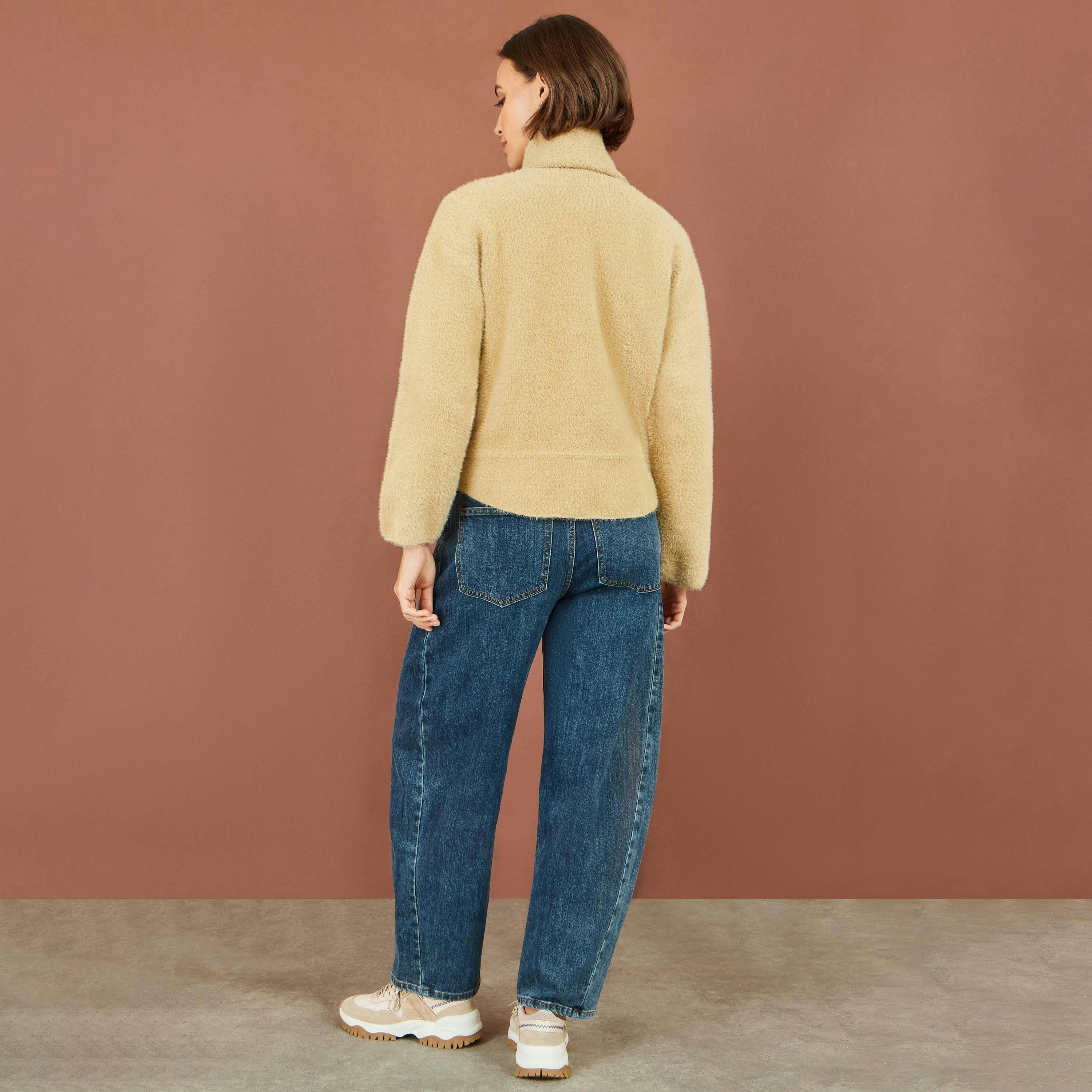 Yumi Camel Eyelash Knit Jacket With Scarf , view 4 of 6