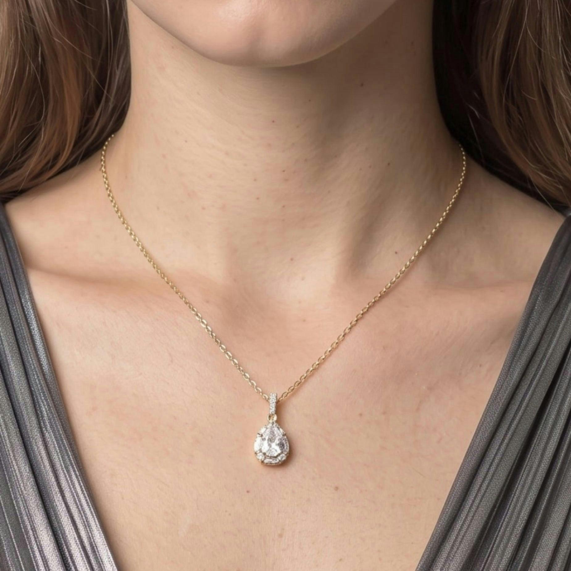 Kin Gold Teardrop Stone Earrings and Necklace Set , view 4 of 5