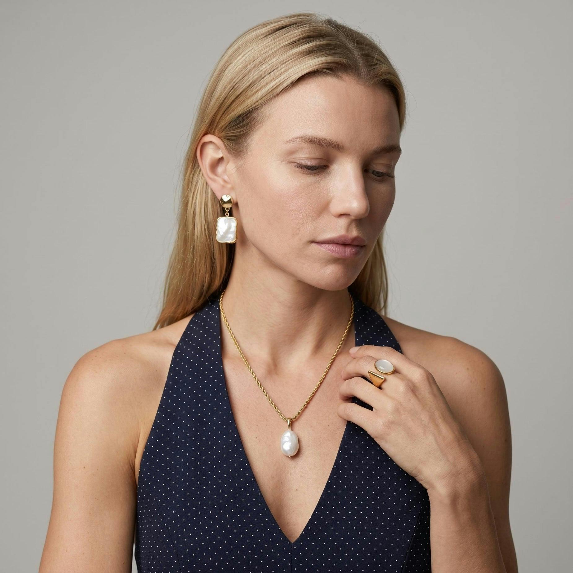Shinju Mother of Pearl Square Drop Earrings , view 2 of 5