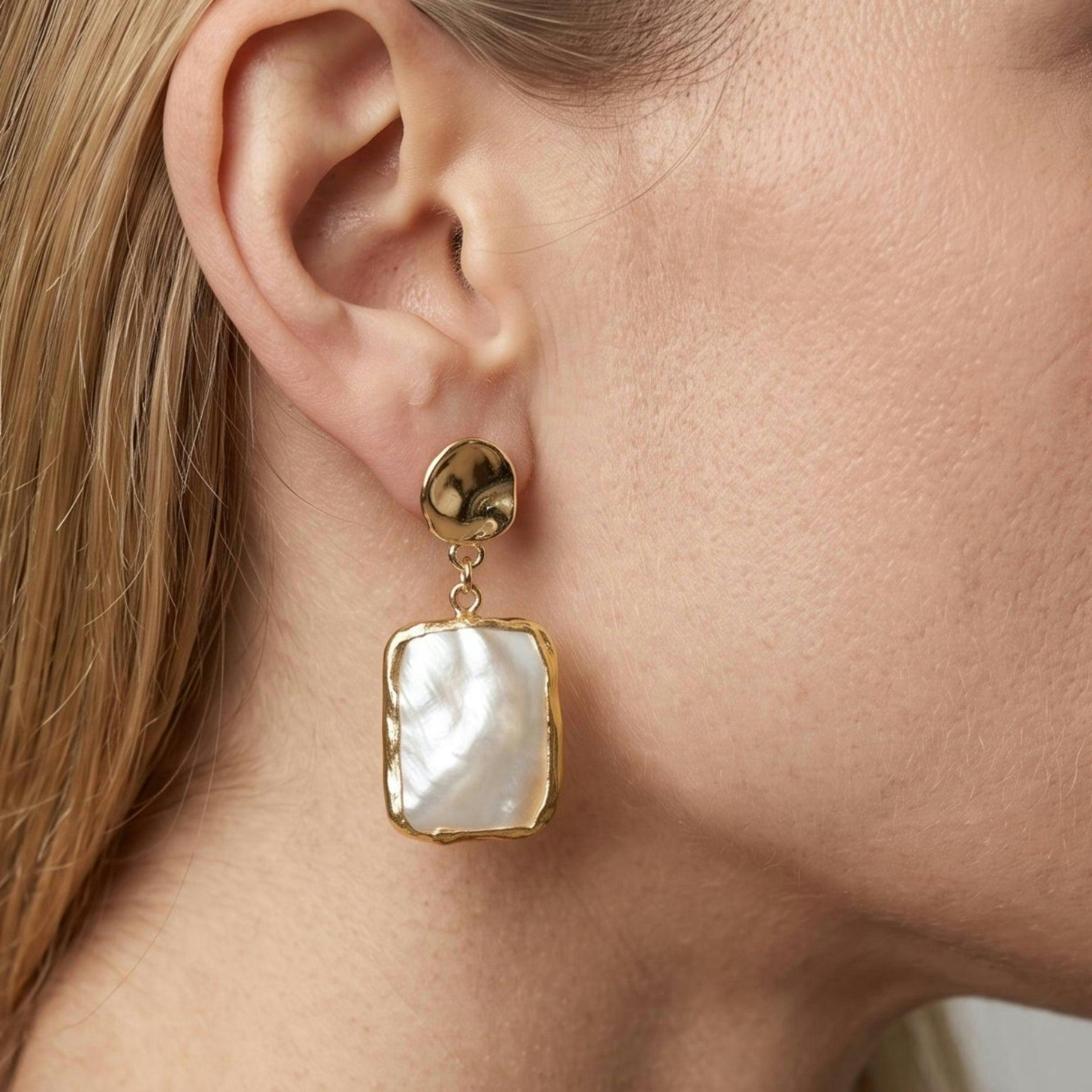 Shinju Mother of Pearl Square Drop Earrings , view 3 of 5